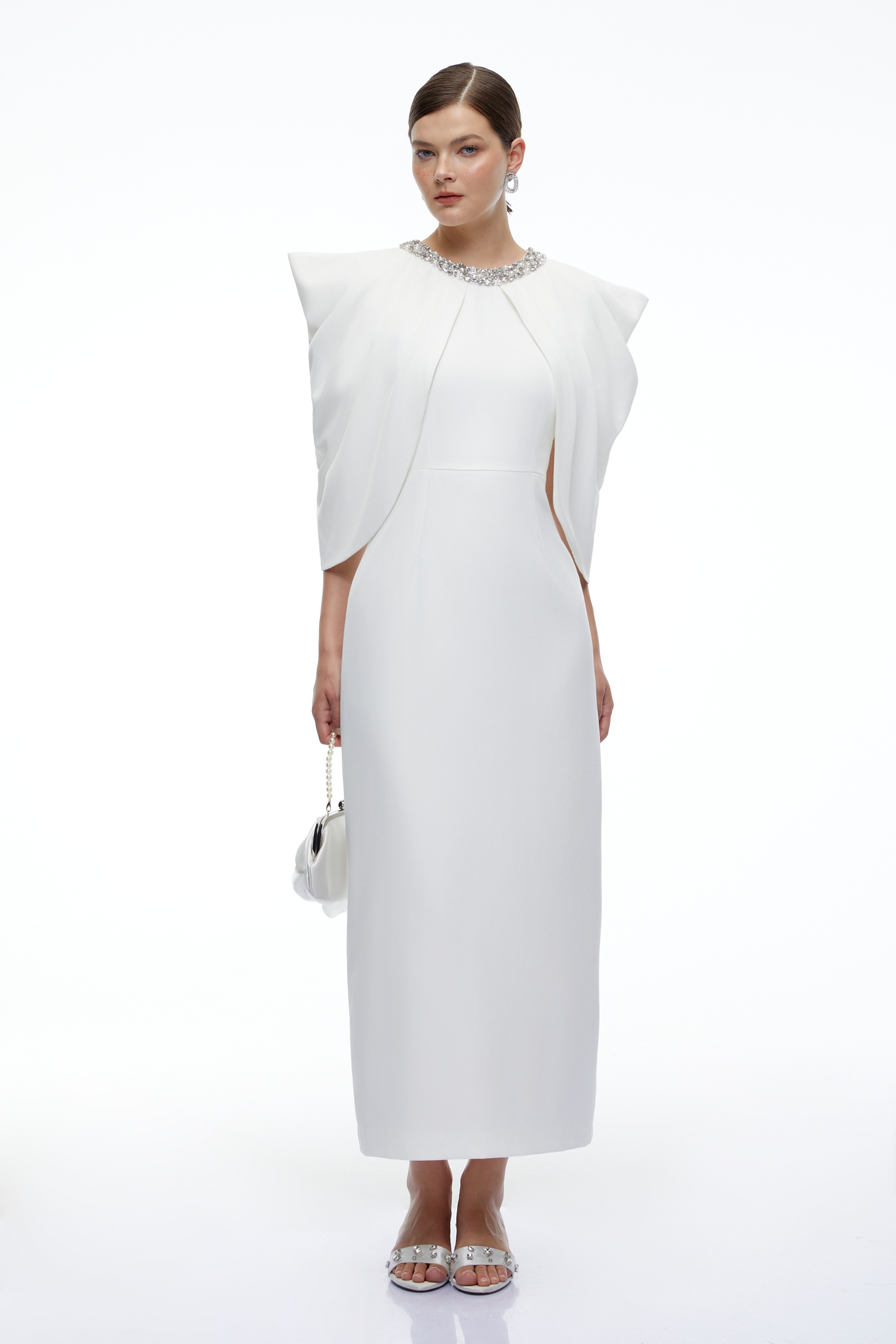 Calliope White Cape Sleeve Maxi Dress