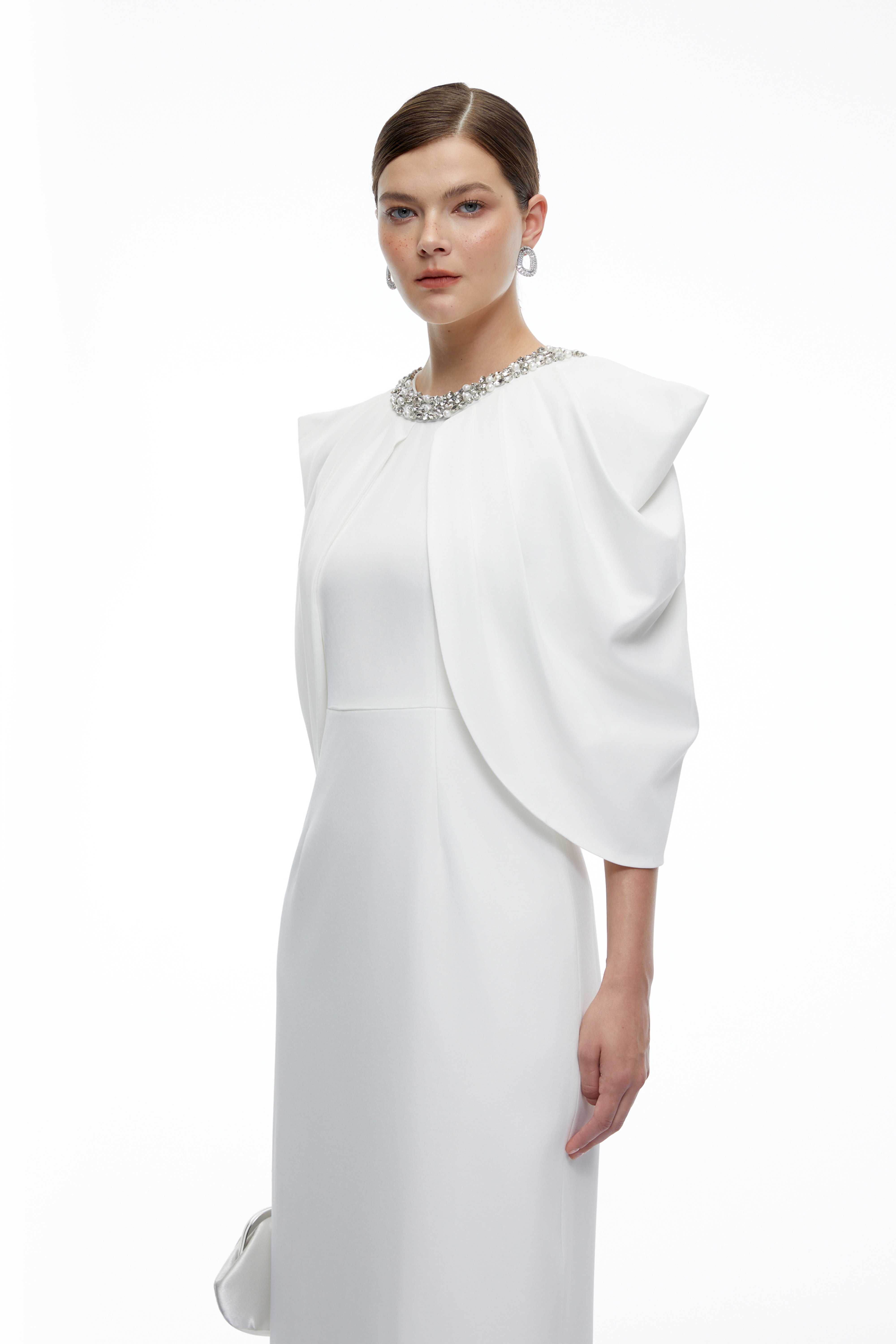 Calliope White Cape Sleeve Maxi Dress