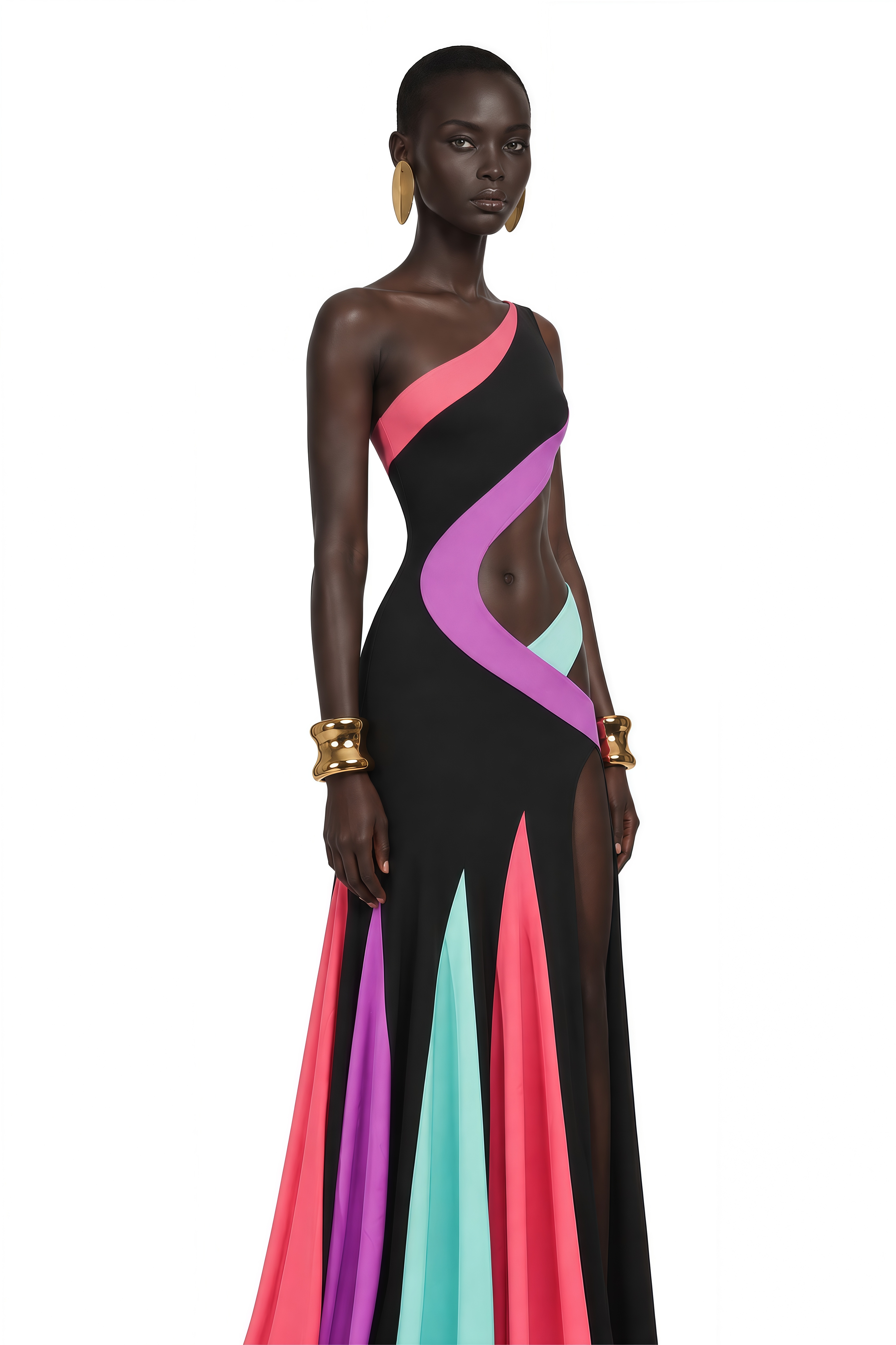 Calypso Black Multicolor Cut-Out Maxi Dress