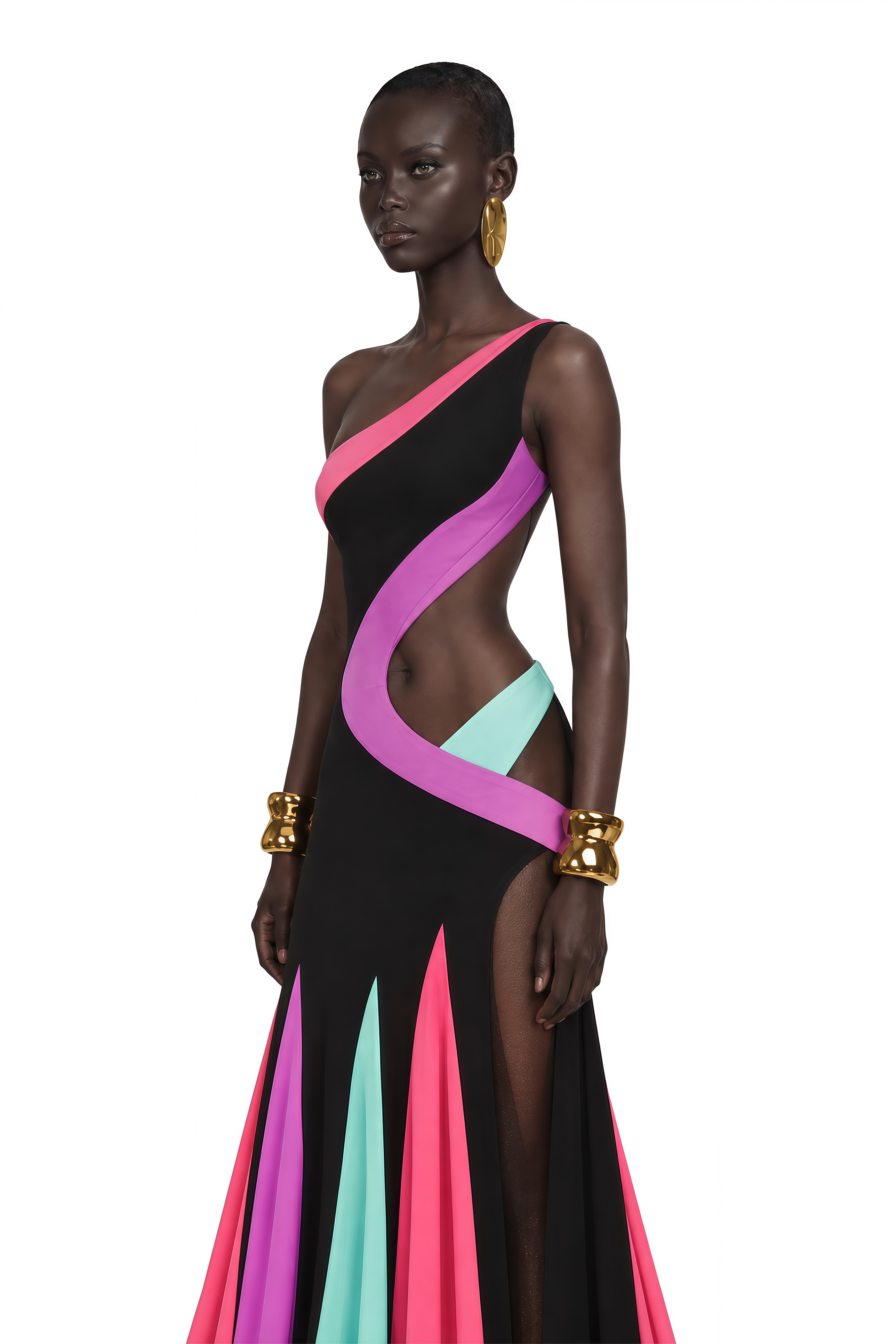 Calypso Black Multicolor Cut-Out Maxi Dress