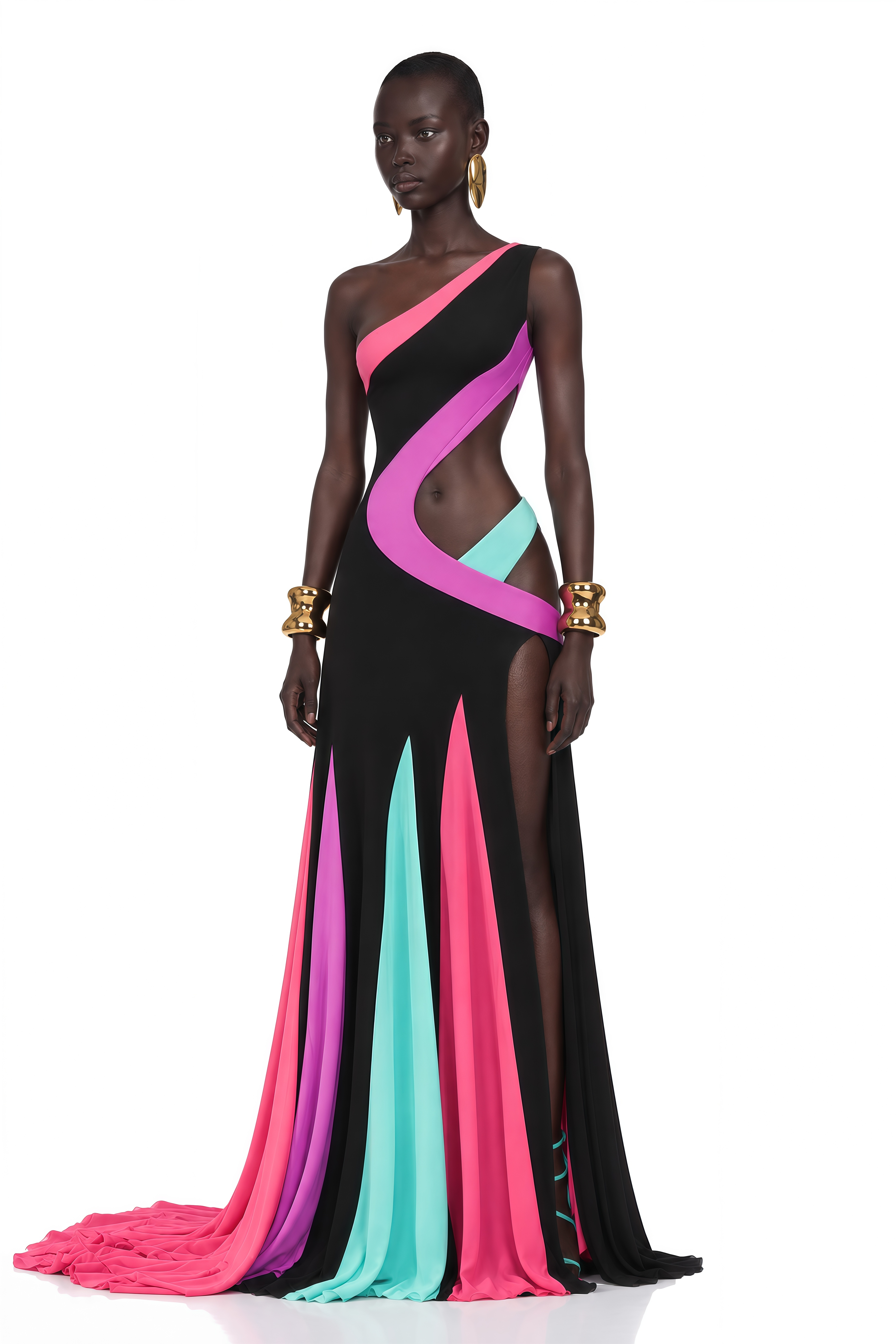 Calypso Black Multicolor Cut-Out Maxi Dress