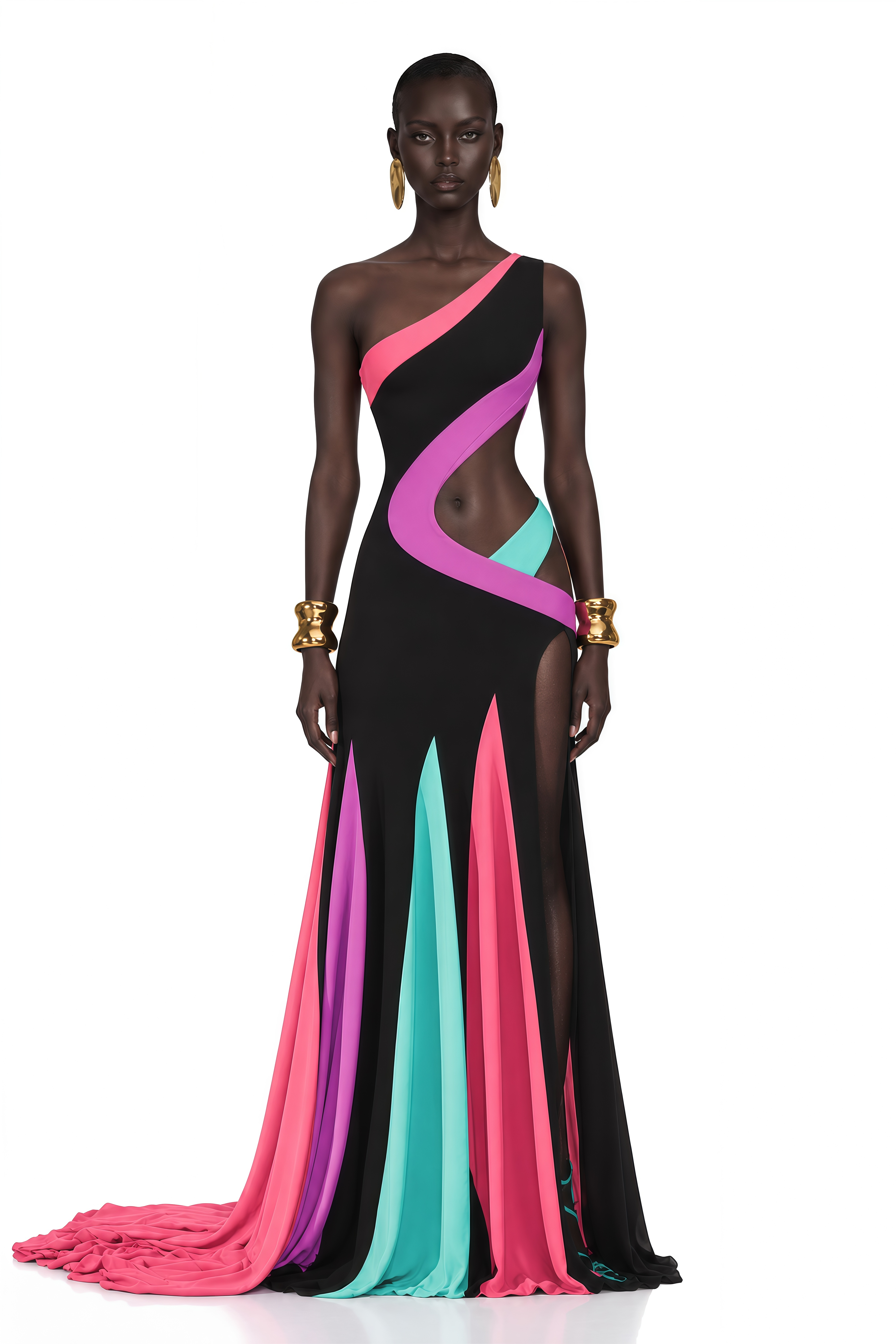 Calypso Black Multicolor Cut-Out Maxi Dress