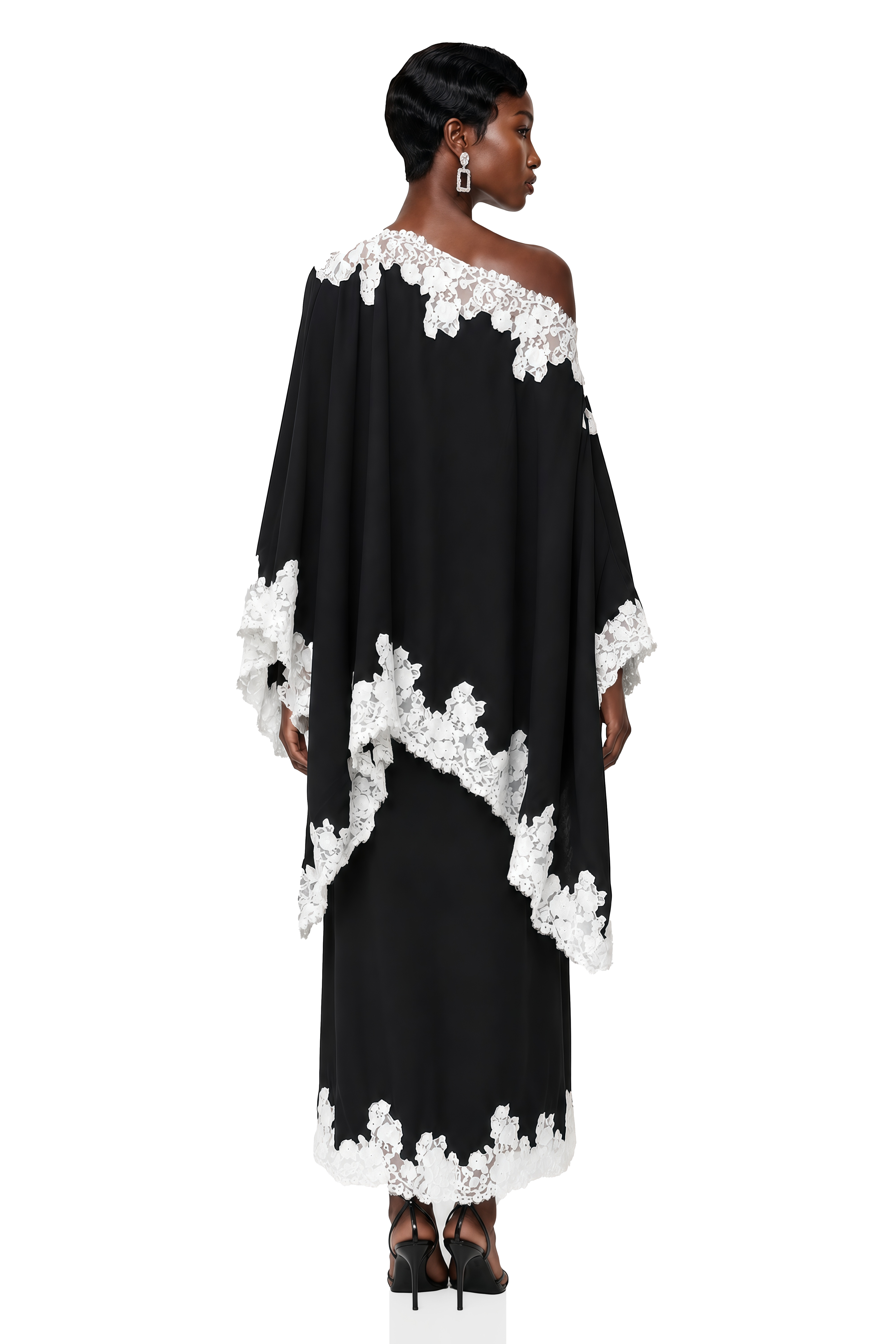 Carlota Black Cape & Skirt Set with Lace Trim