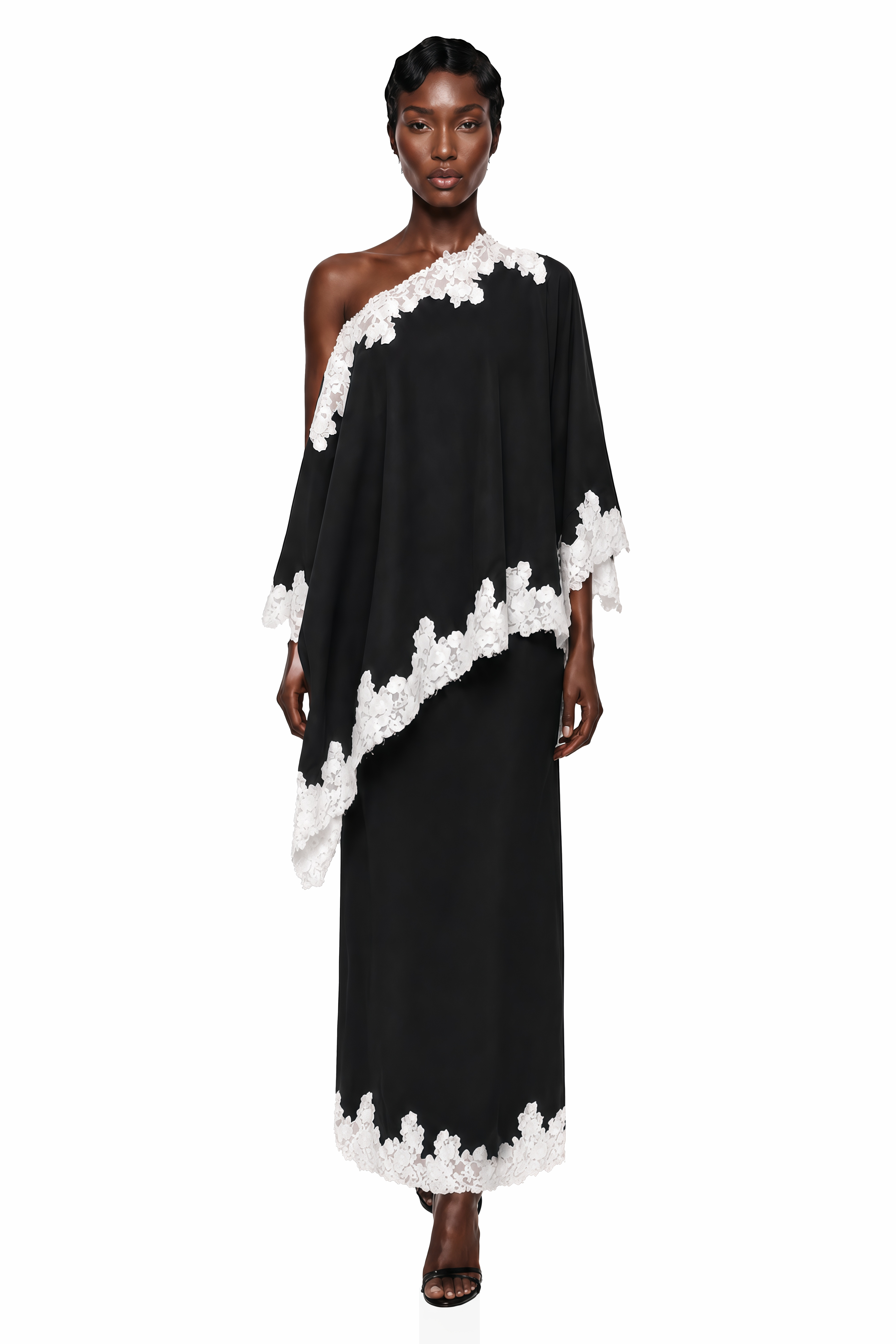 Carlota Black Cape & Skirt Set with Lace Trim