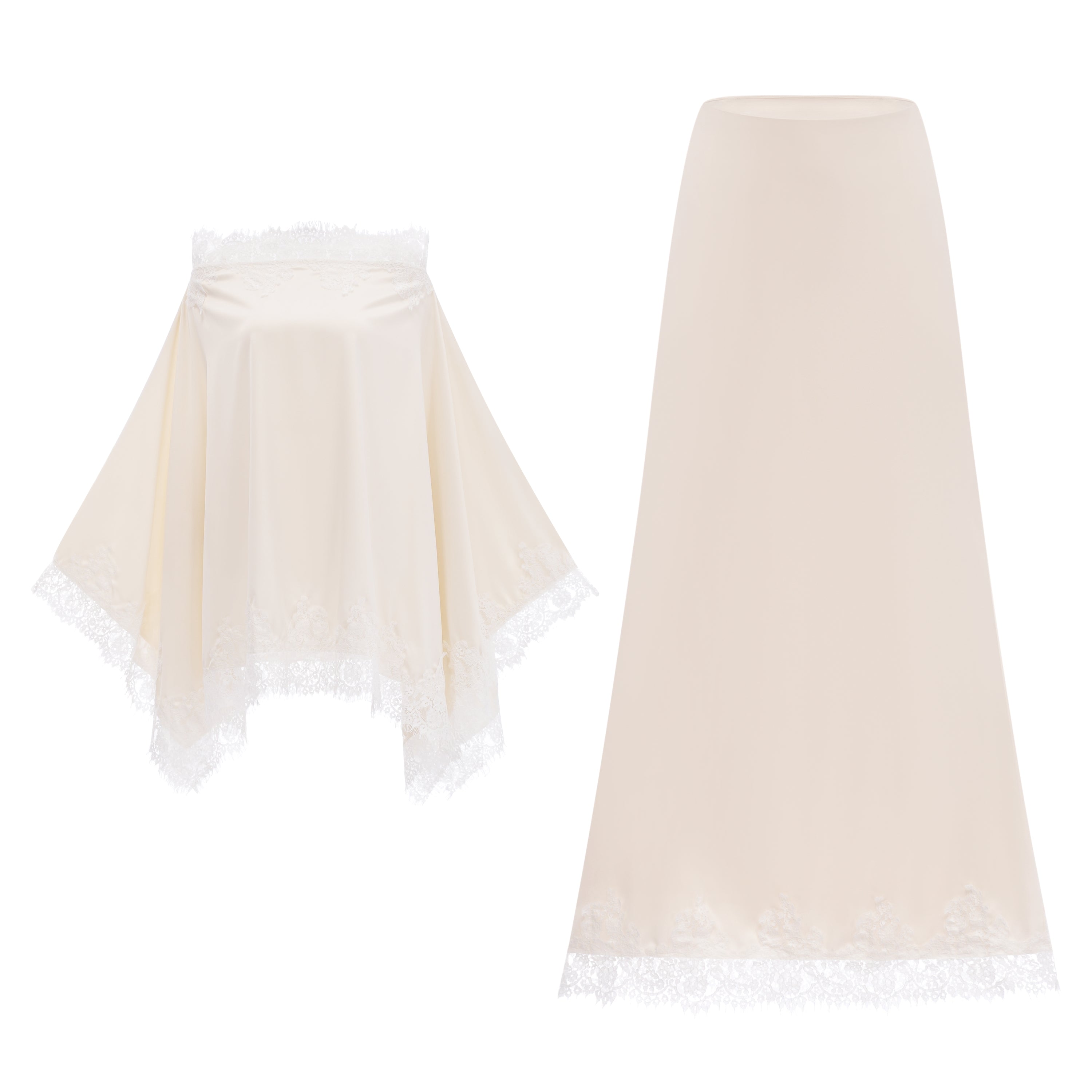 Carlota Cream Cape & Skirt Set with Lace Trim