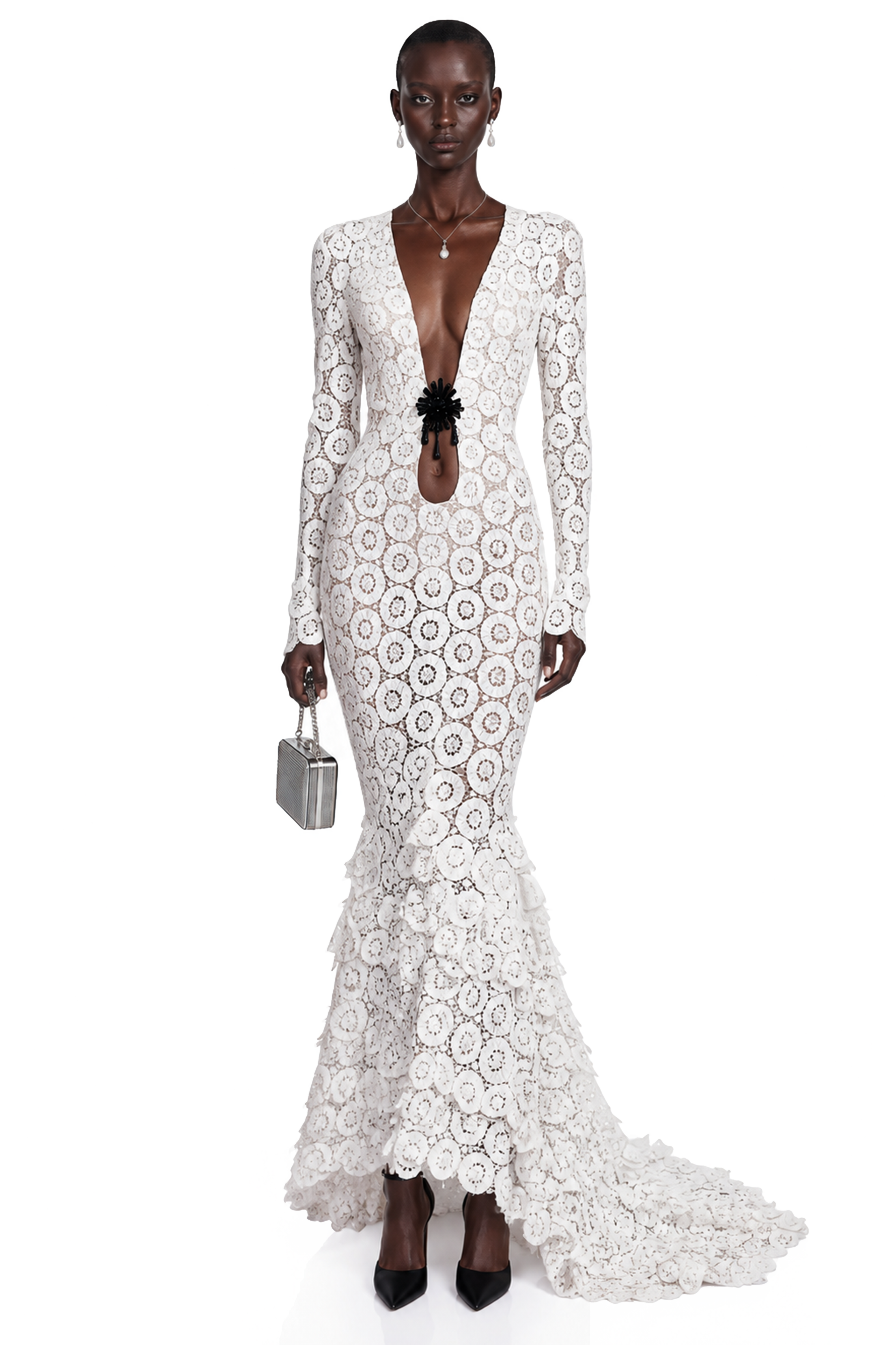 lace maxi bodycon dress Cass White V-Neck – Miss Rosier Black dress with