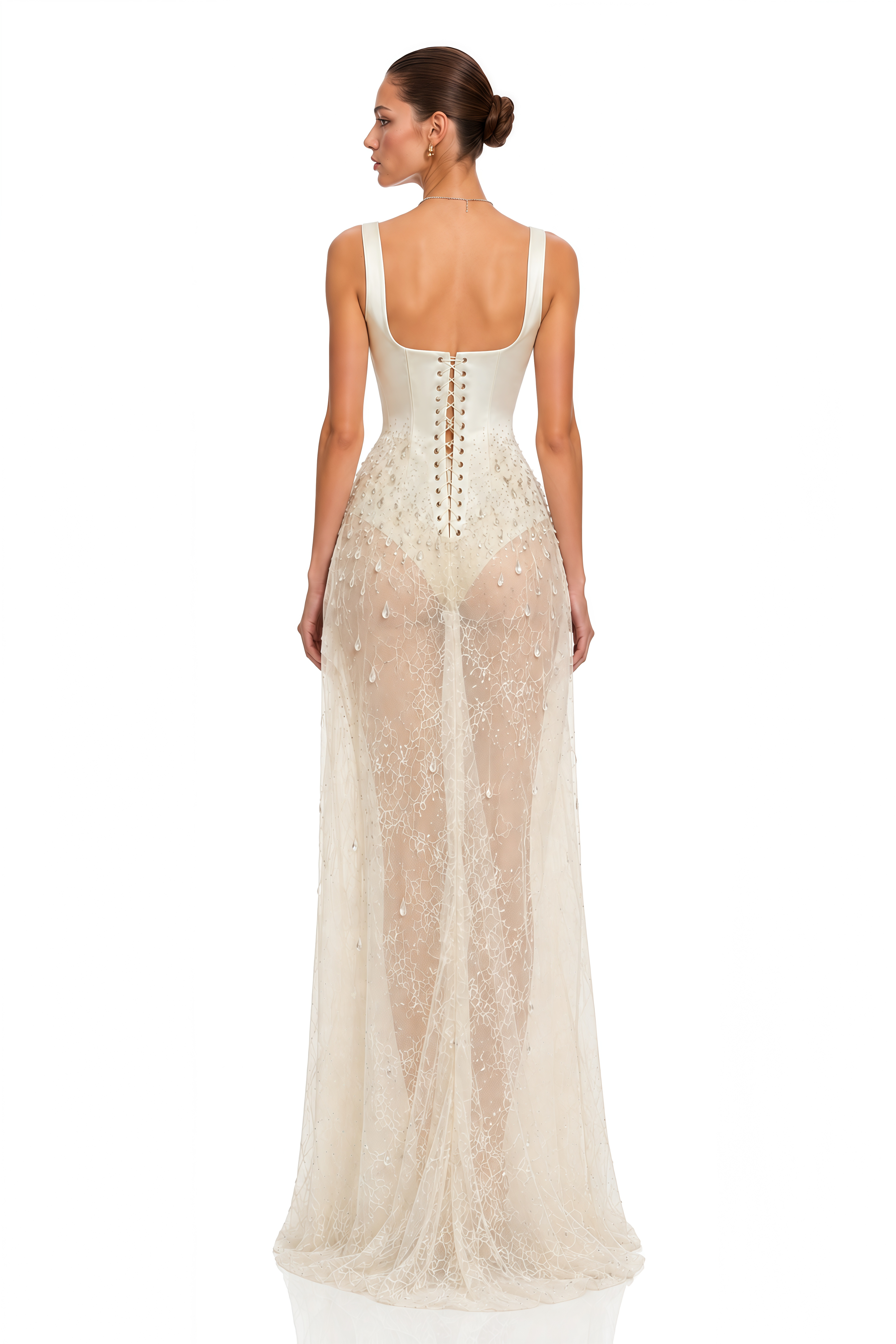 Cassidy White Embellished Corset Lace Maxi Dress