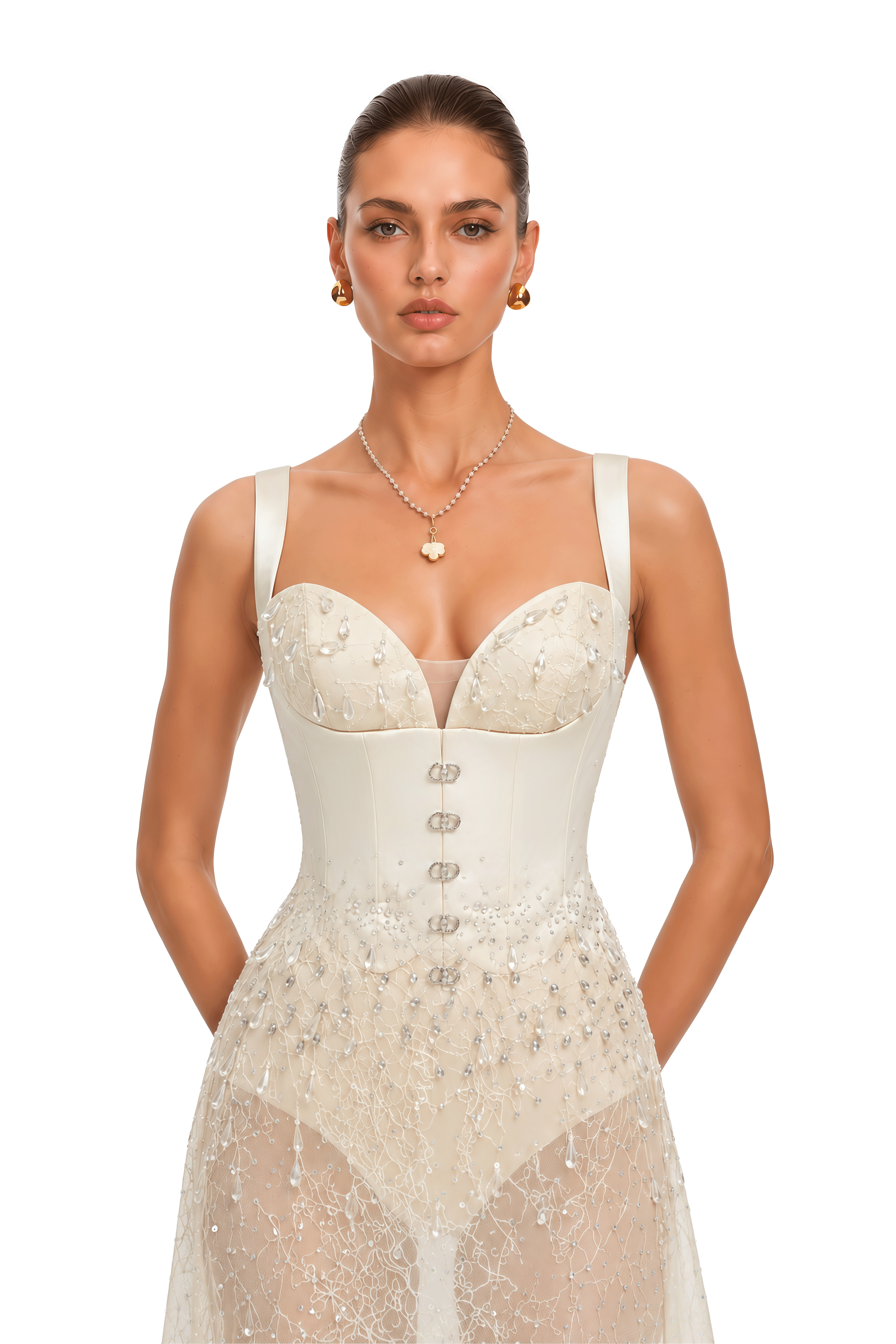 Cassidy White Embellished Corset Lace Maxi Dress