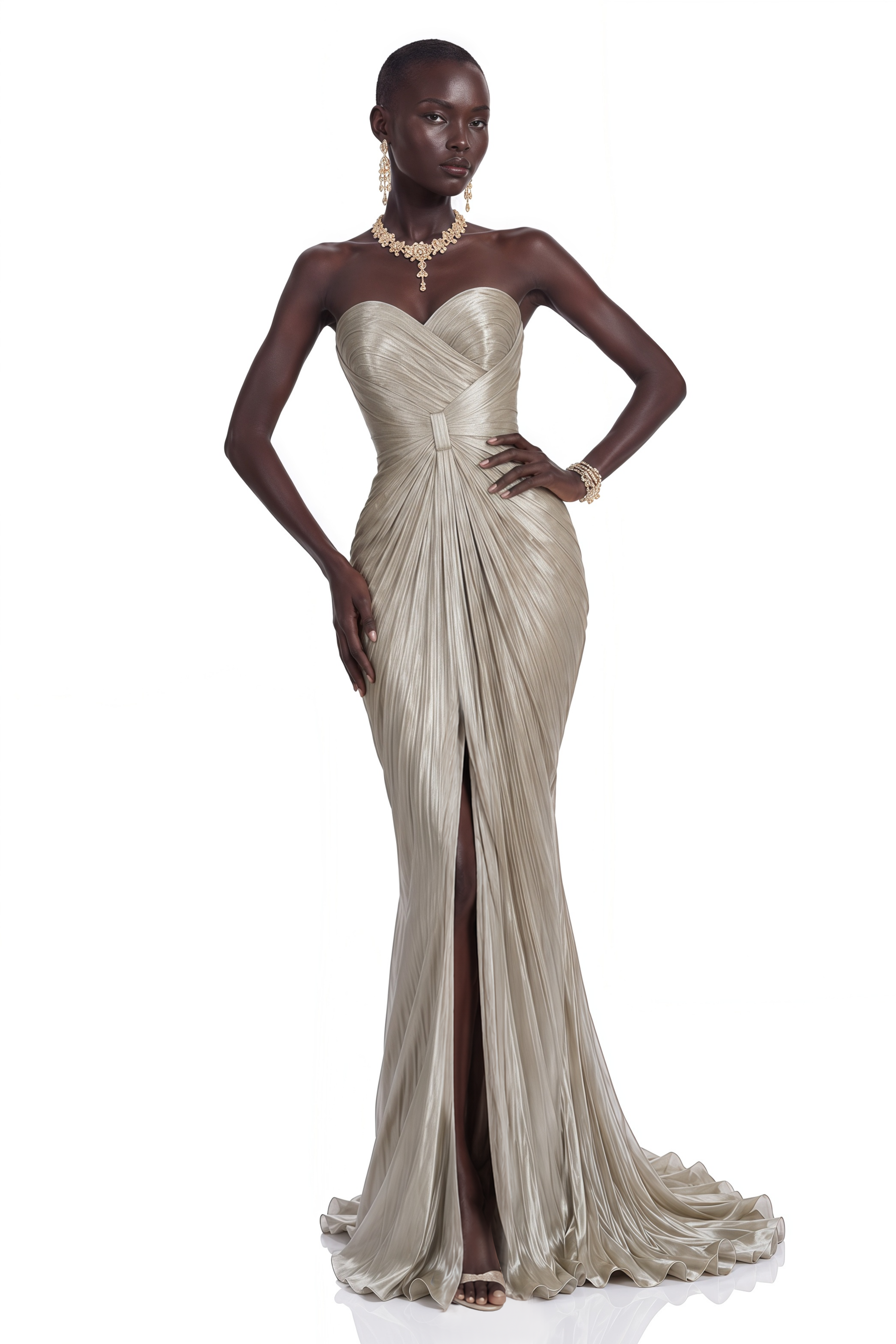 Catherine Silver Off-Shoulder Ruched Maxi Dress