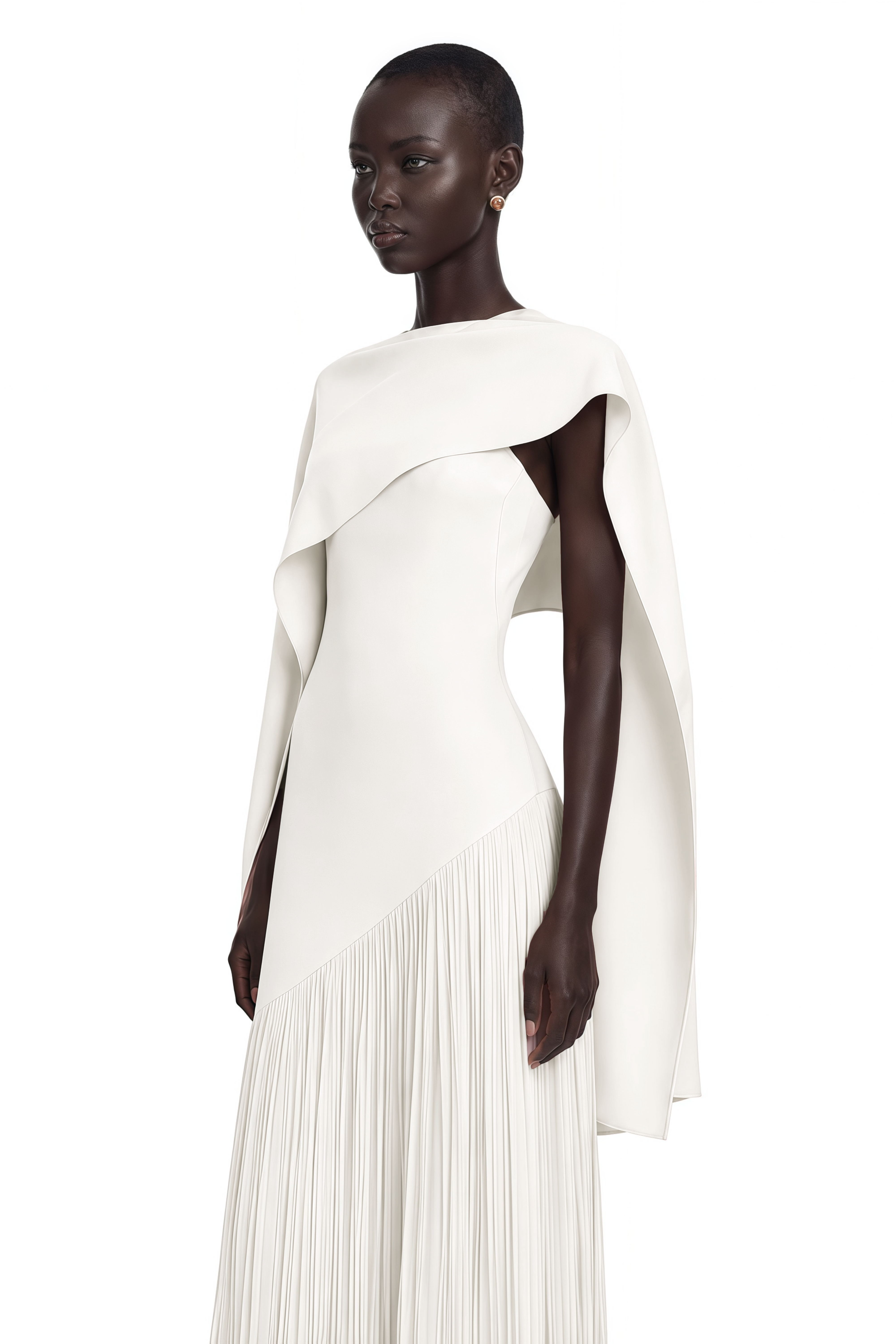 Cayetana White Fringe Maxi Dress with Cape Effect