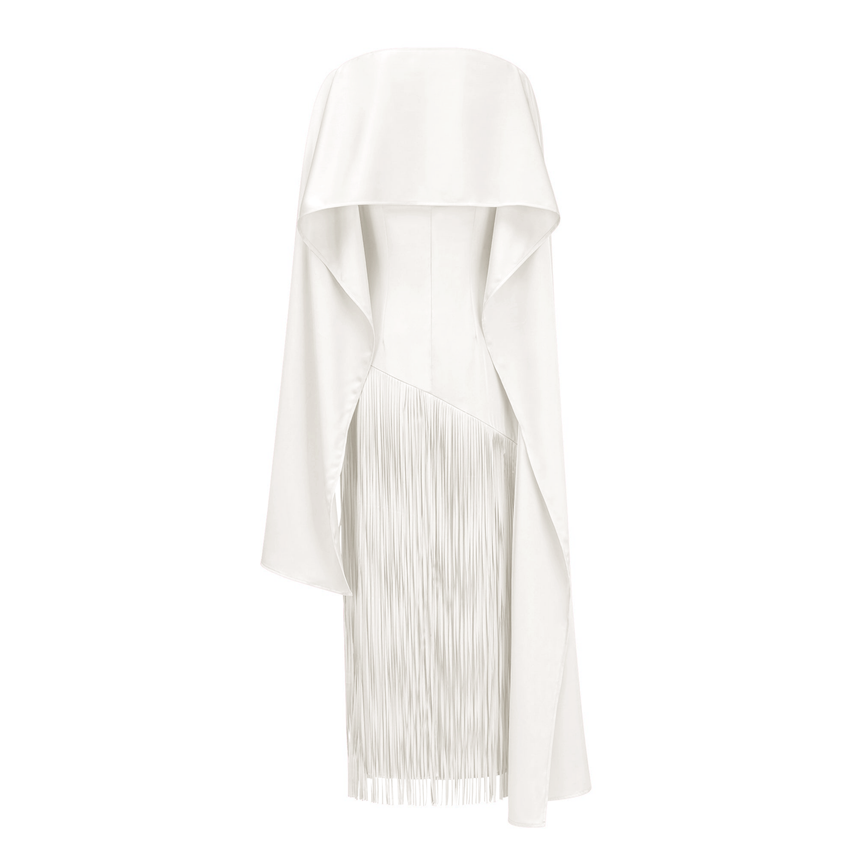 Cayetana White Fringe Maxi Dress with Cape Effect
