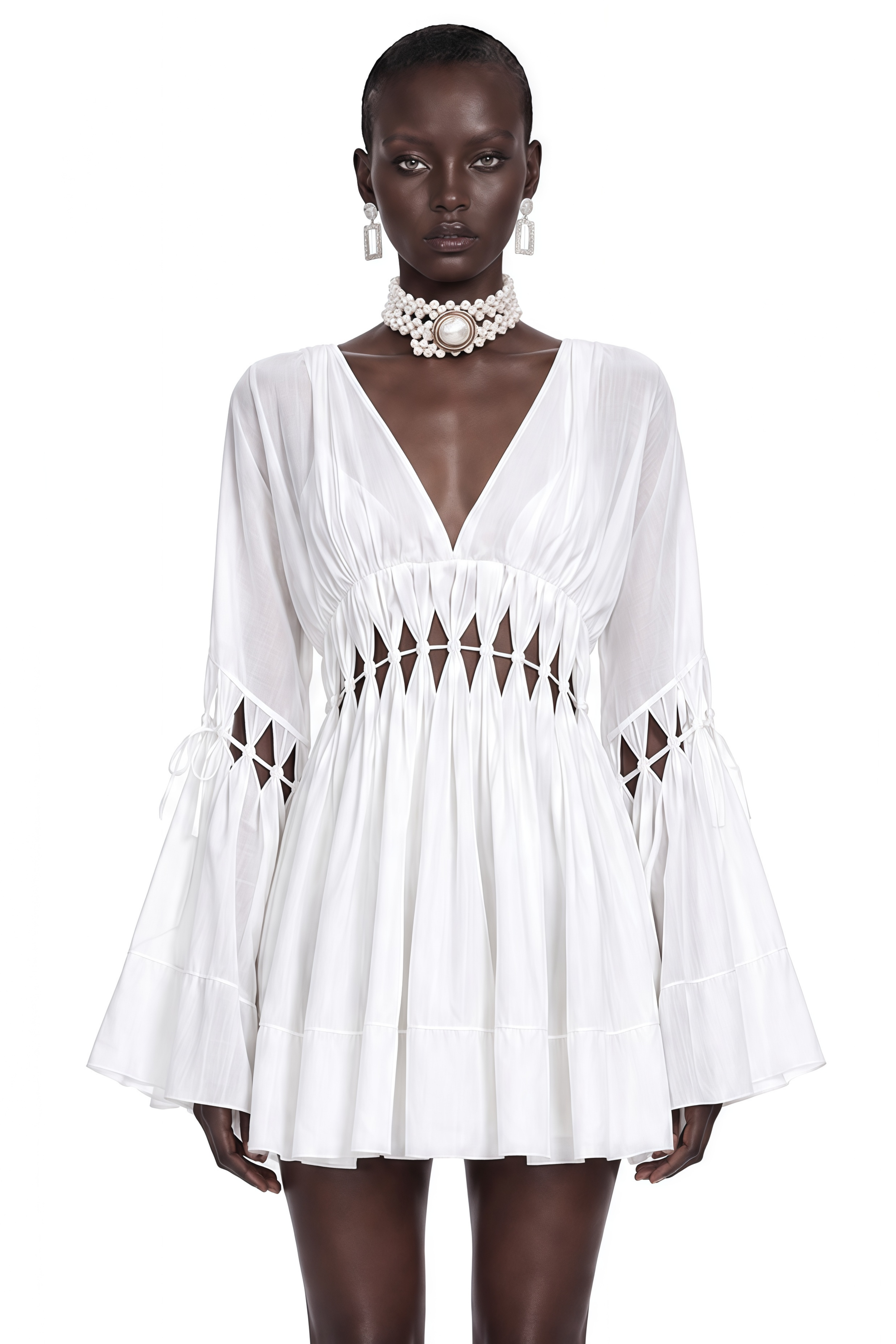 Cecelia White Puff Sleeve Cut-out Blouse