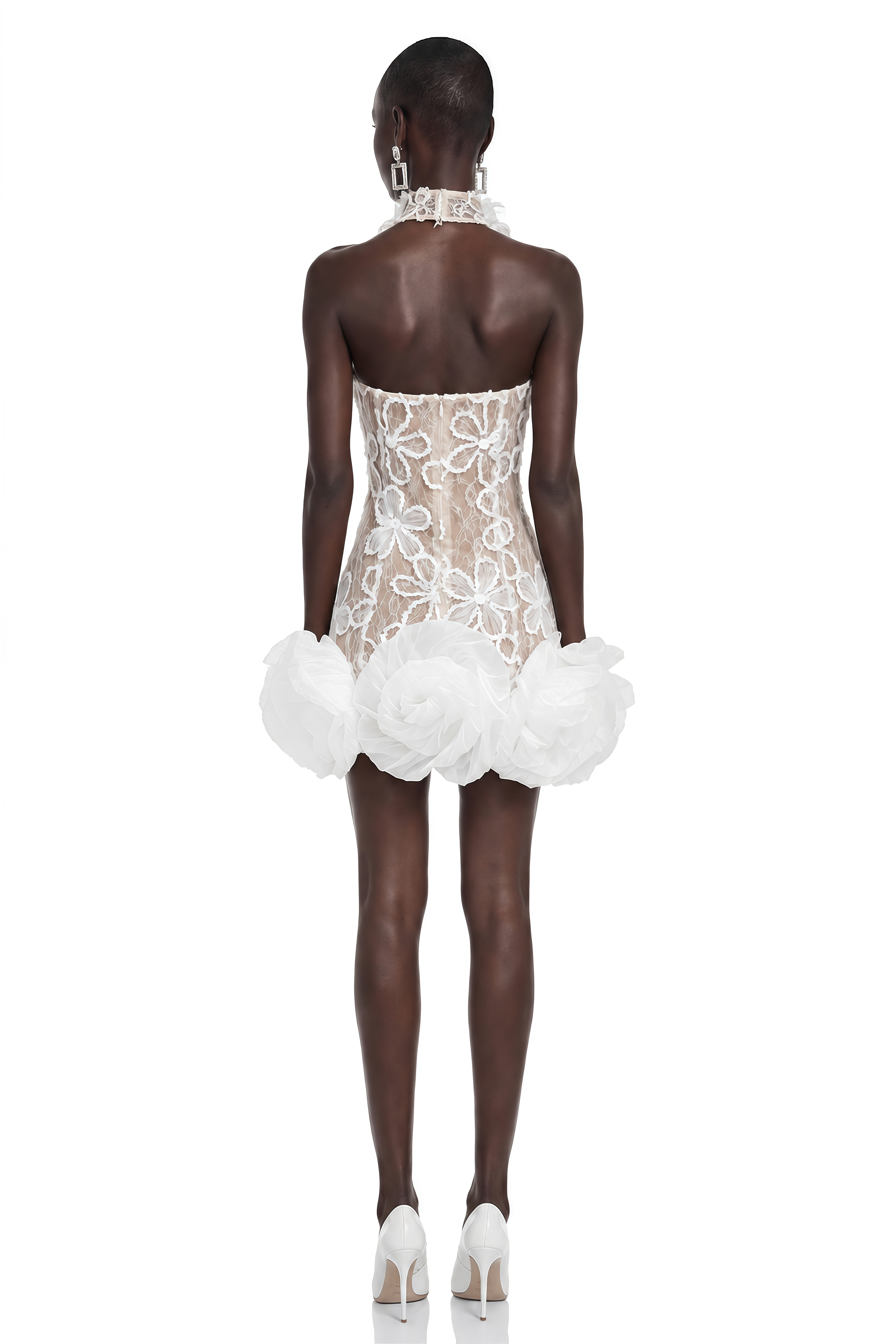 Celandra White Lace Halterneck Mini Dress