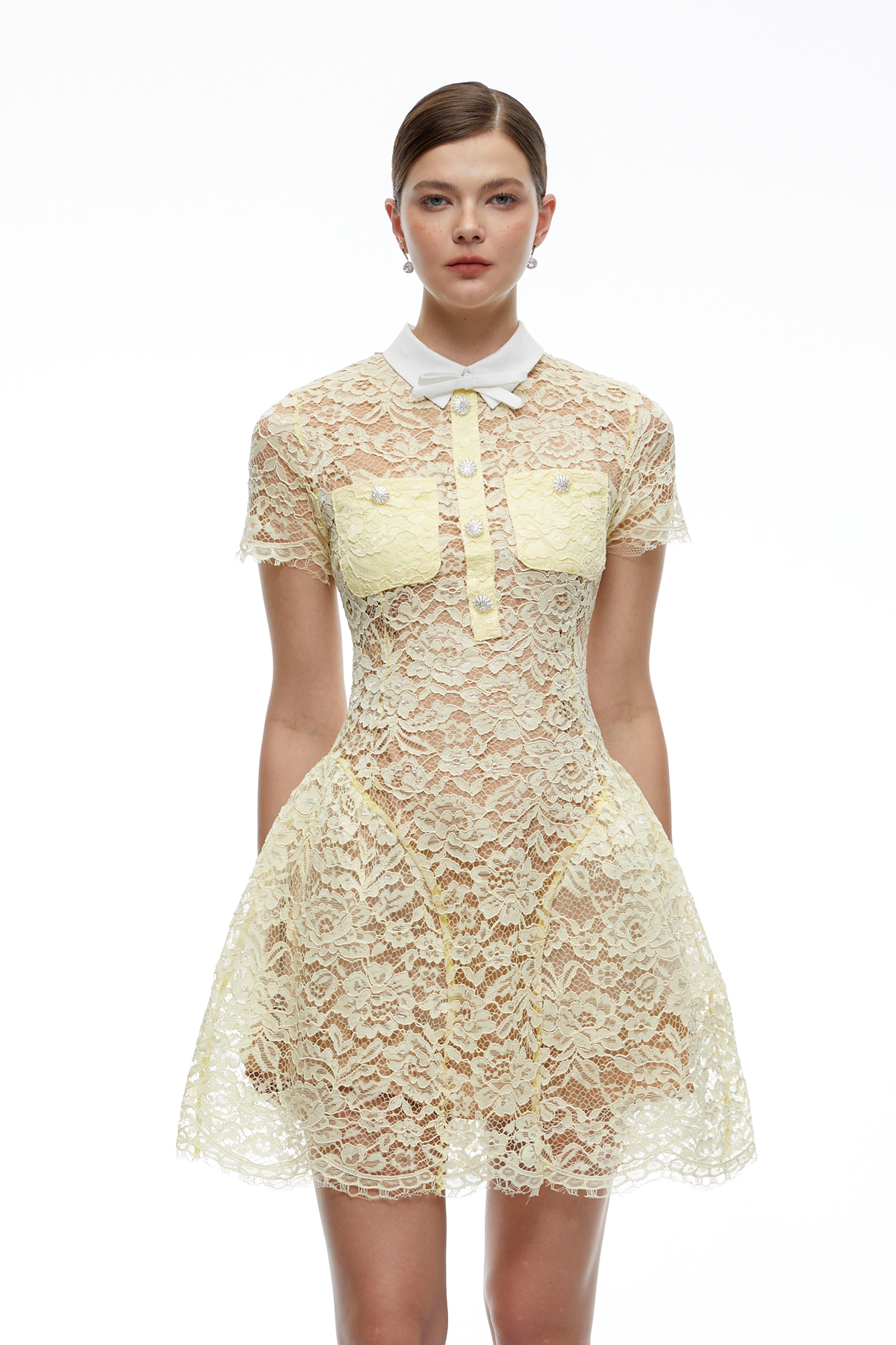 Celandria Yellow Lace Collar Mini Dress