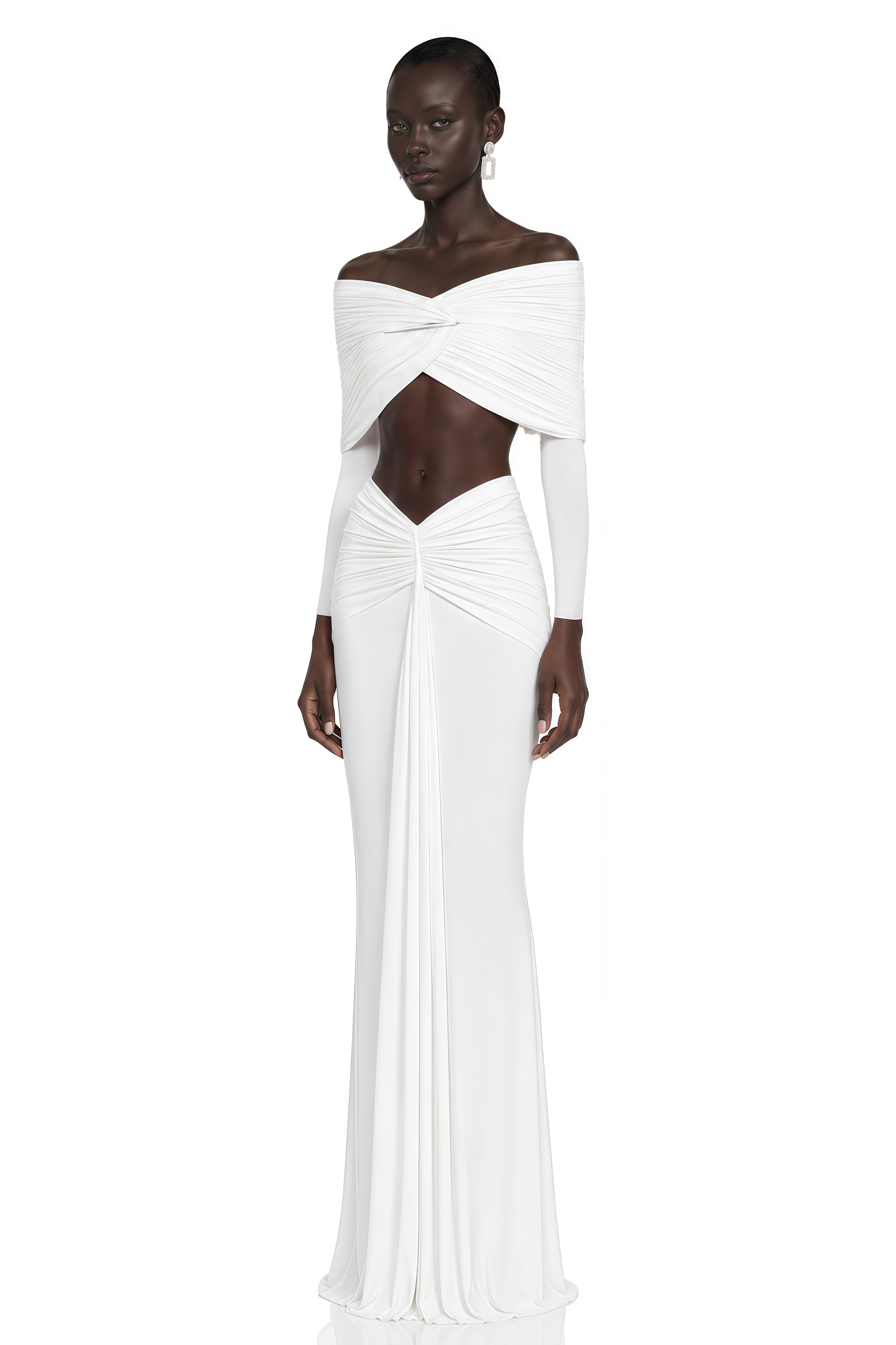 Celeste White Pleated Cape Crop Top & Skirt Set