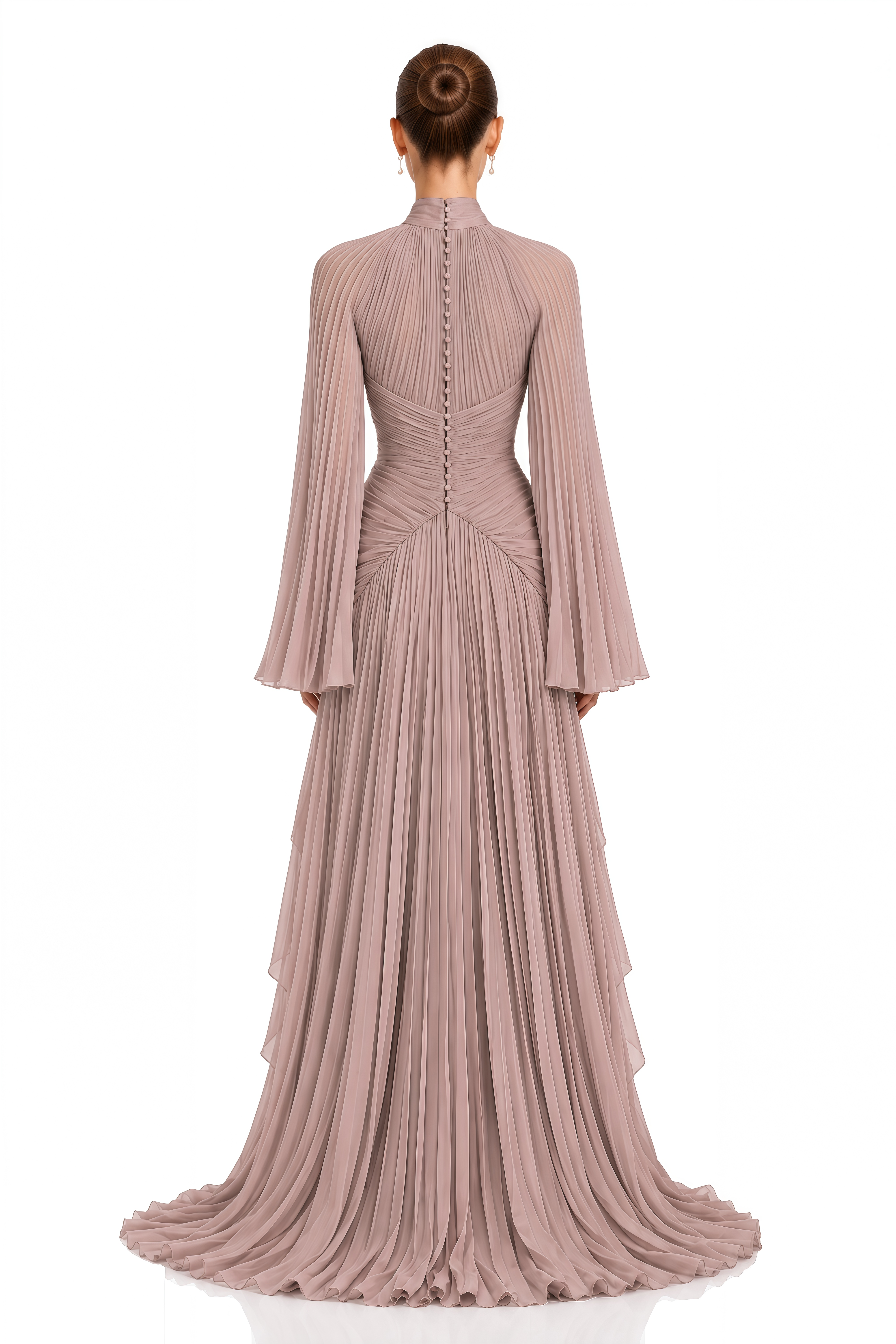 Celiane Dusty Rose Ruched Flared Sleeve Maxi Dress
