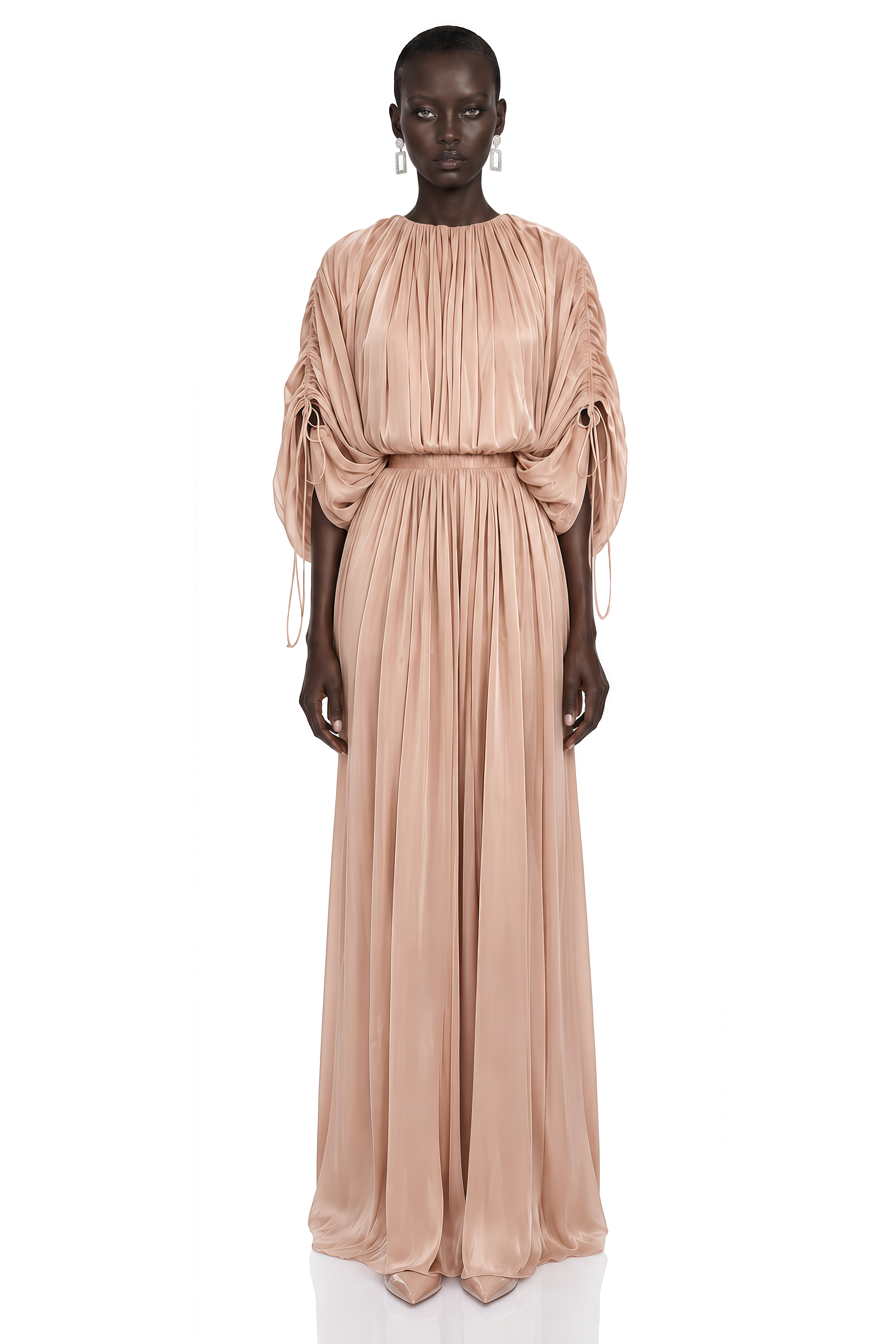 Charitina Neutral Fully Pleated Blouse & Skirt Set