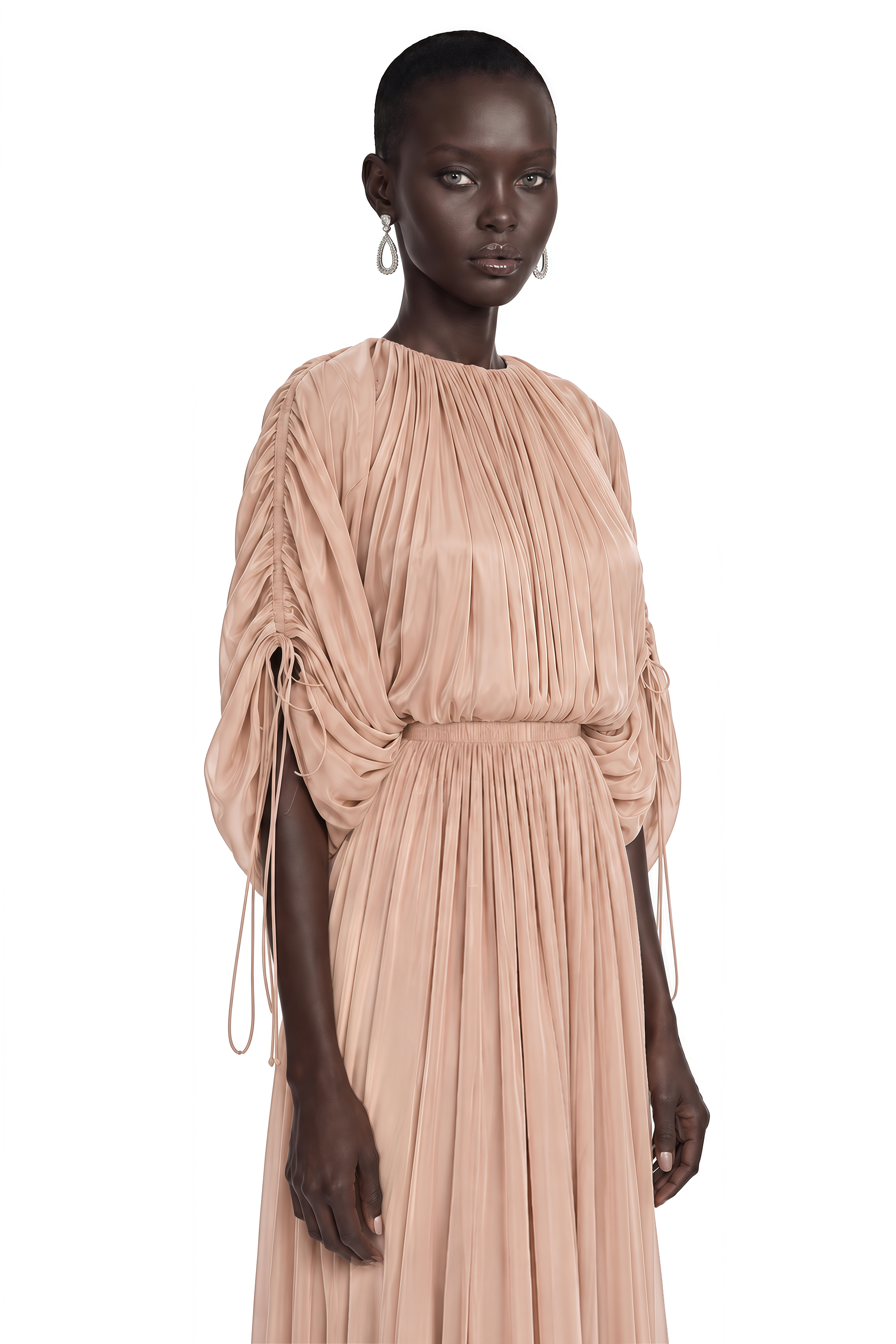 Charitina Neutral Fully Pleated Blouse & Skirt Set