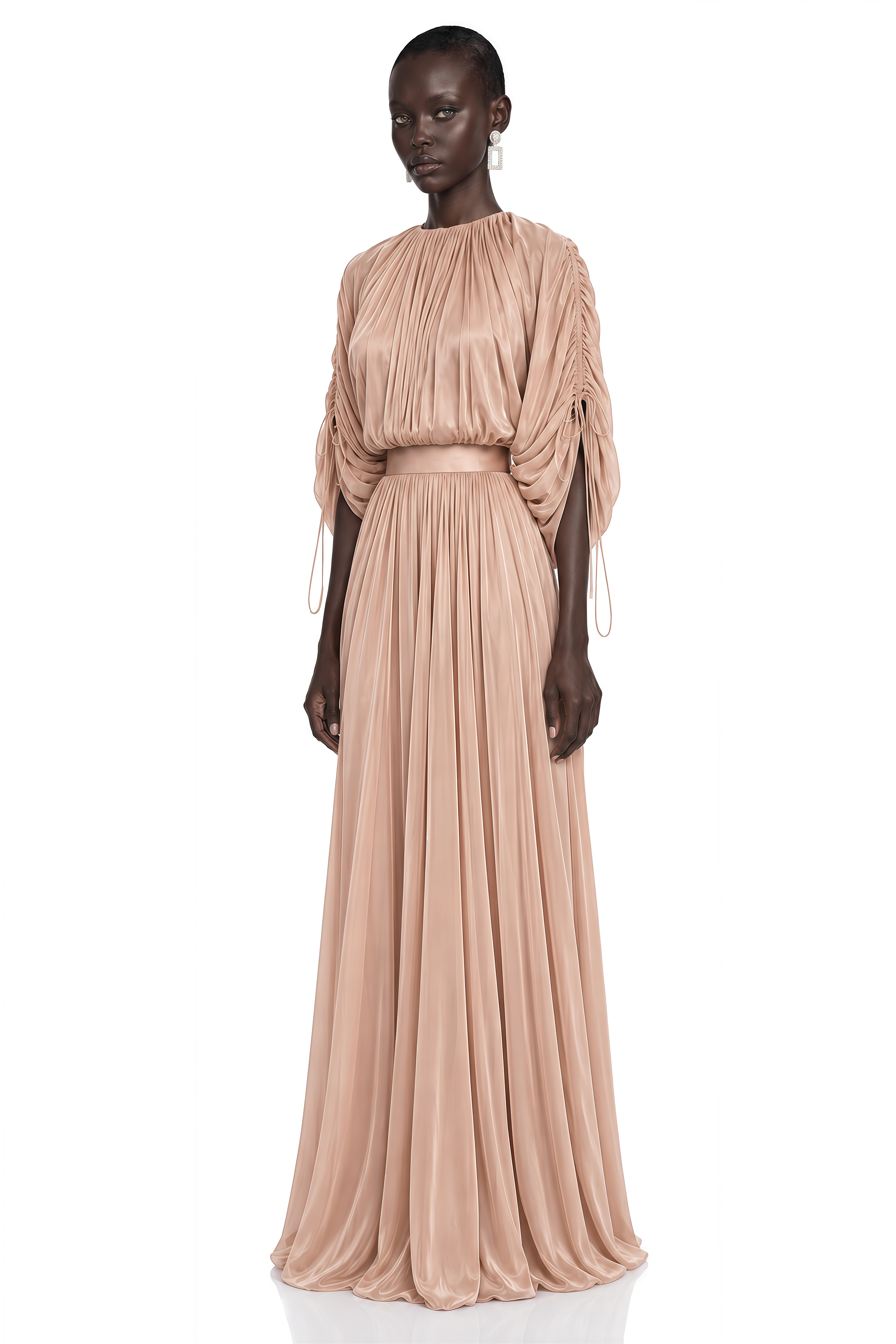 Charitina Neutral Fully Pleated Blouse & Skirt Set