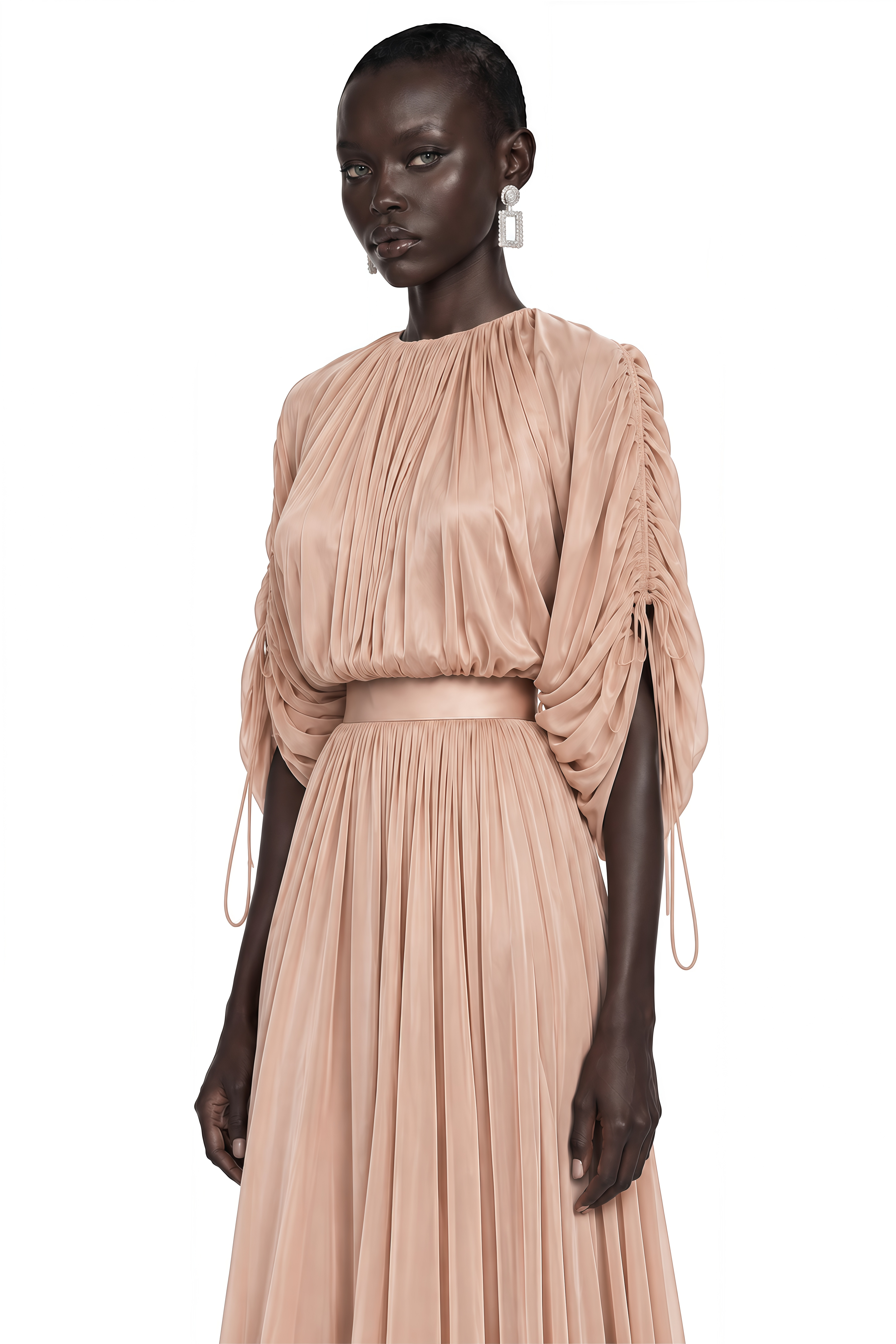 Charitina Neutral Fully Pleated Blouse & Skirt Set