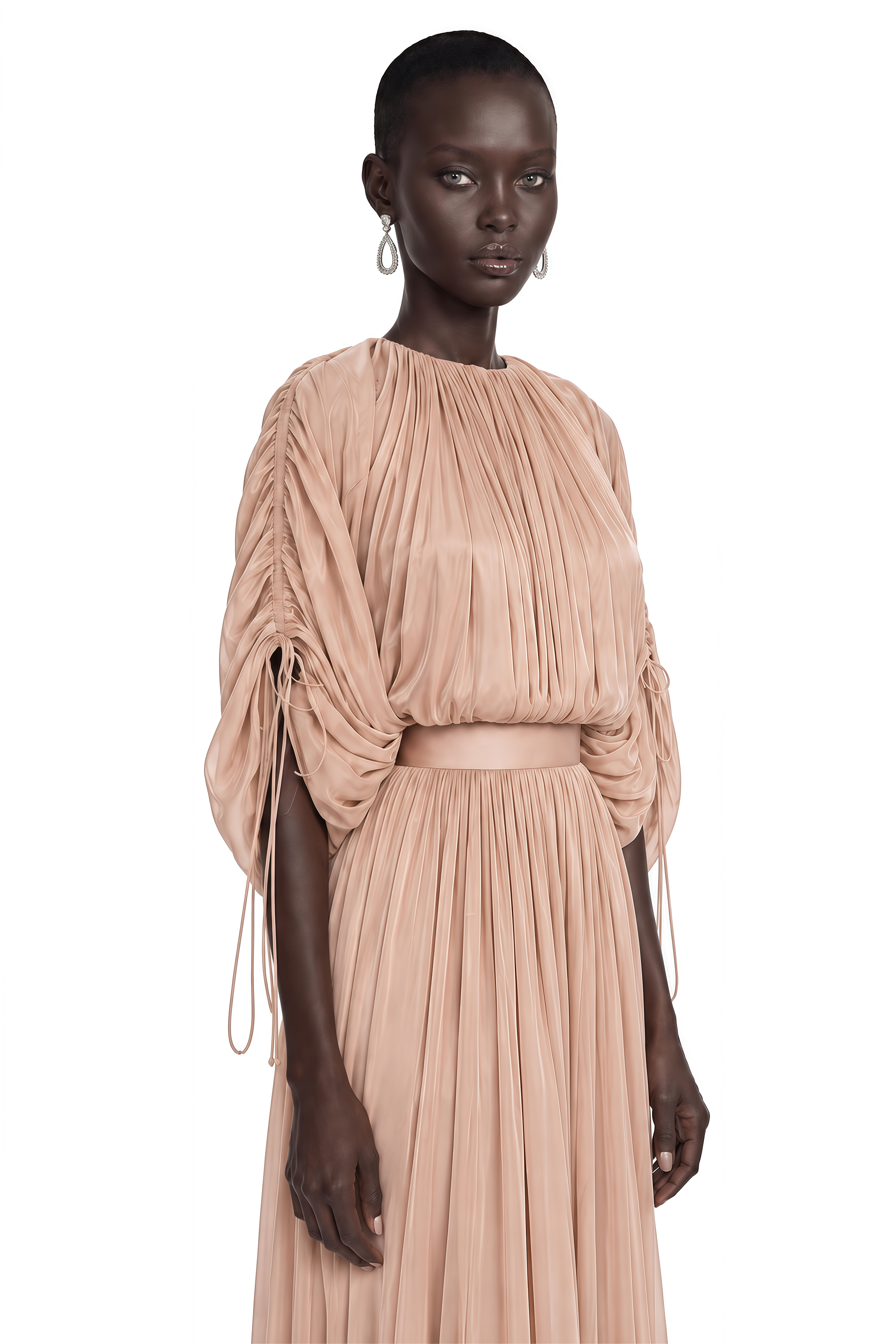Charitina Neutral Fully Pleated Blouse & Skirt Set