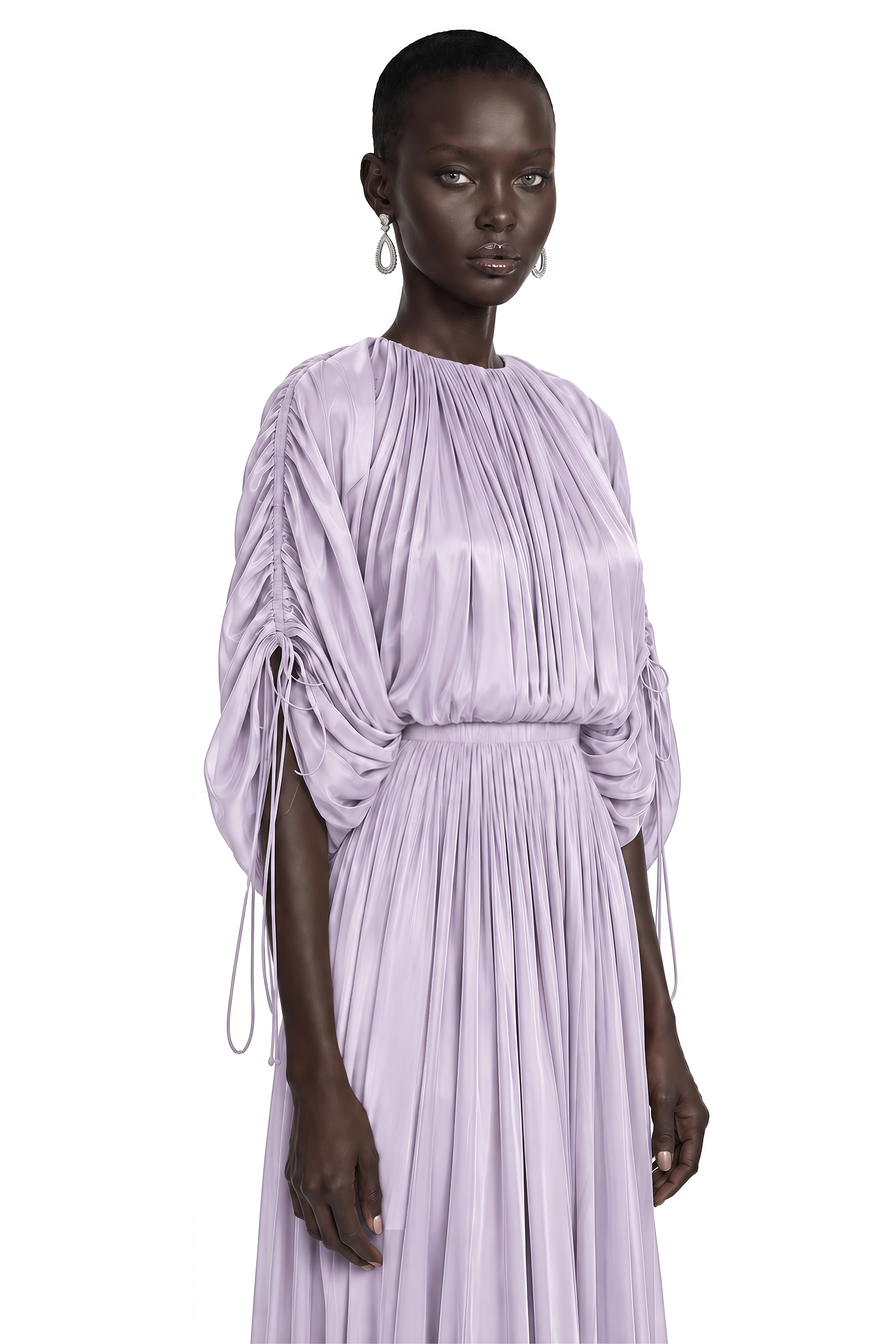 Charitina Purple Fully Pleated Blouse & Skirt Set