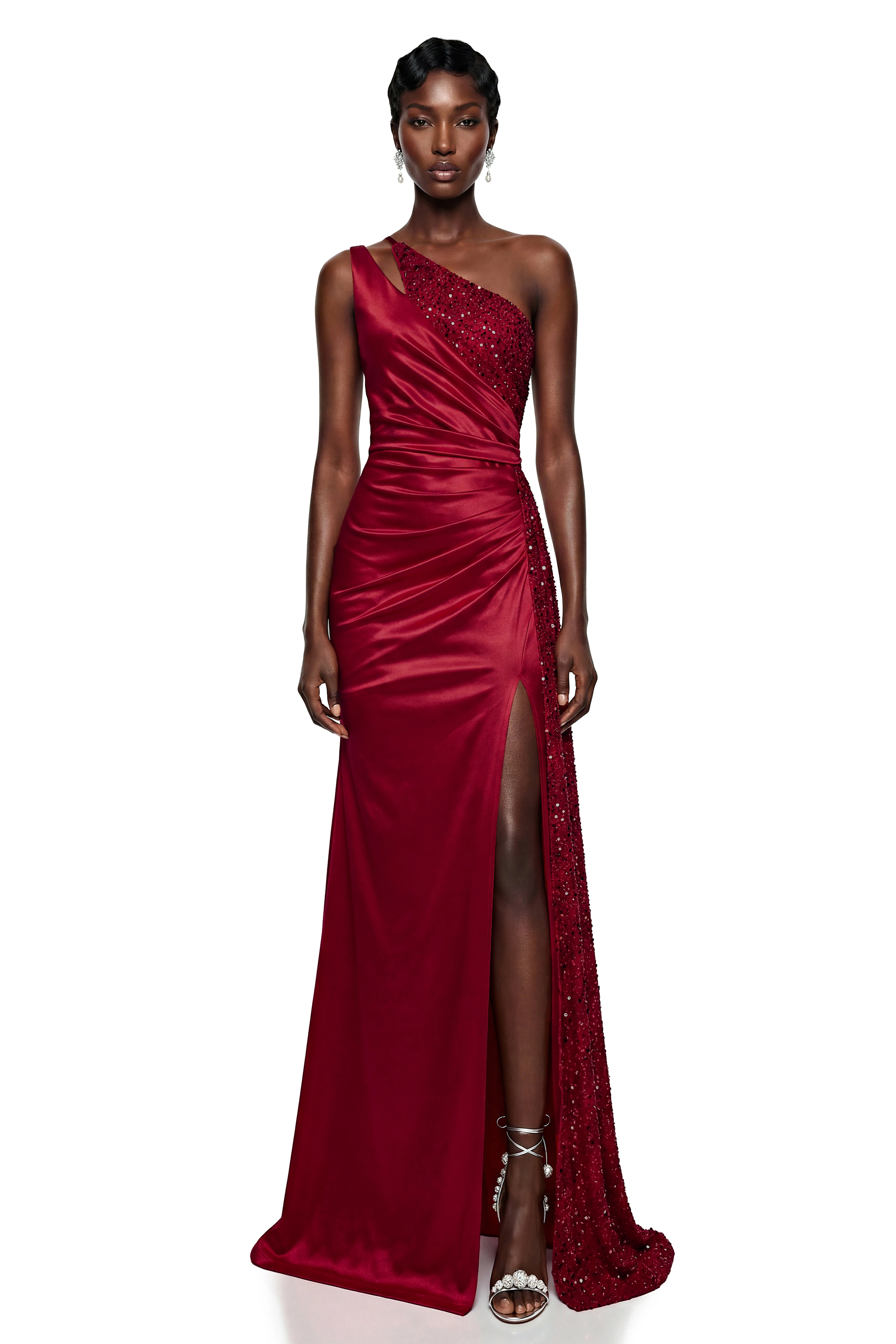 Charlotte Red Sequin One Shoulder Maxi Dress