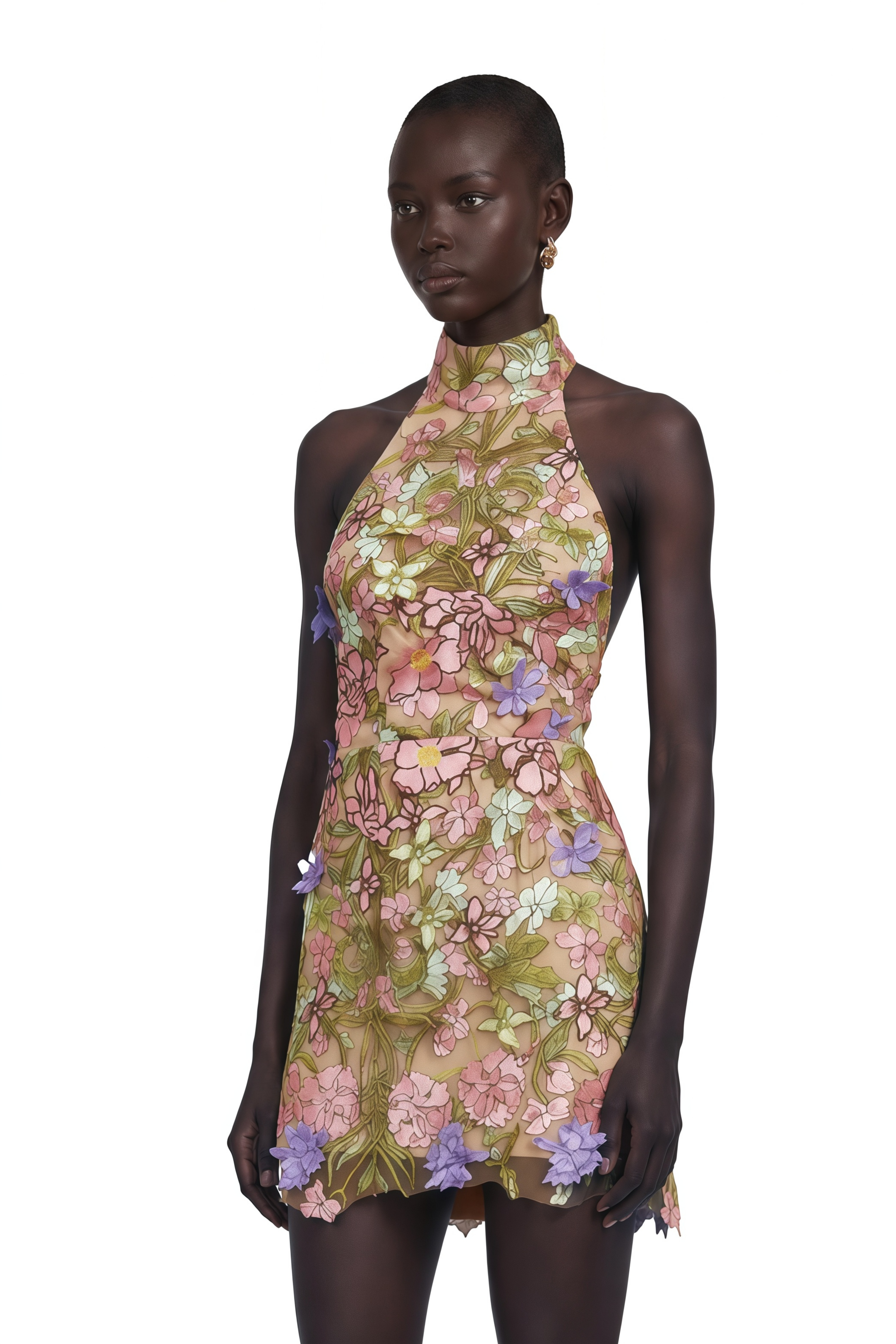 Consuelo Green Floral Embroidered Mesh Mini Dress