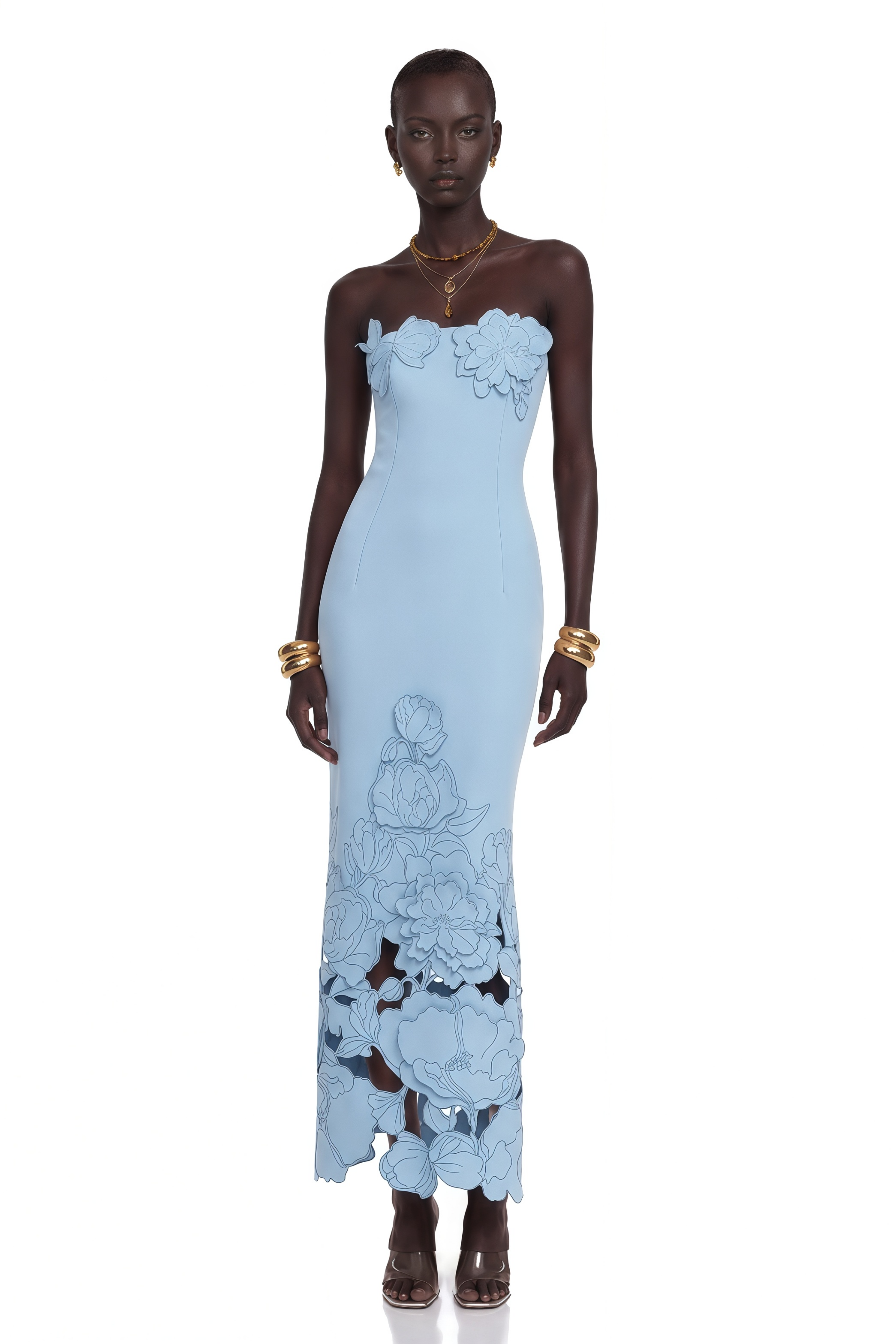 Inga Blue Strapless Floral Embroidered Maxi Dress – Miss Rosier