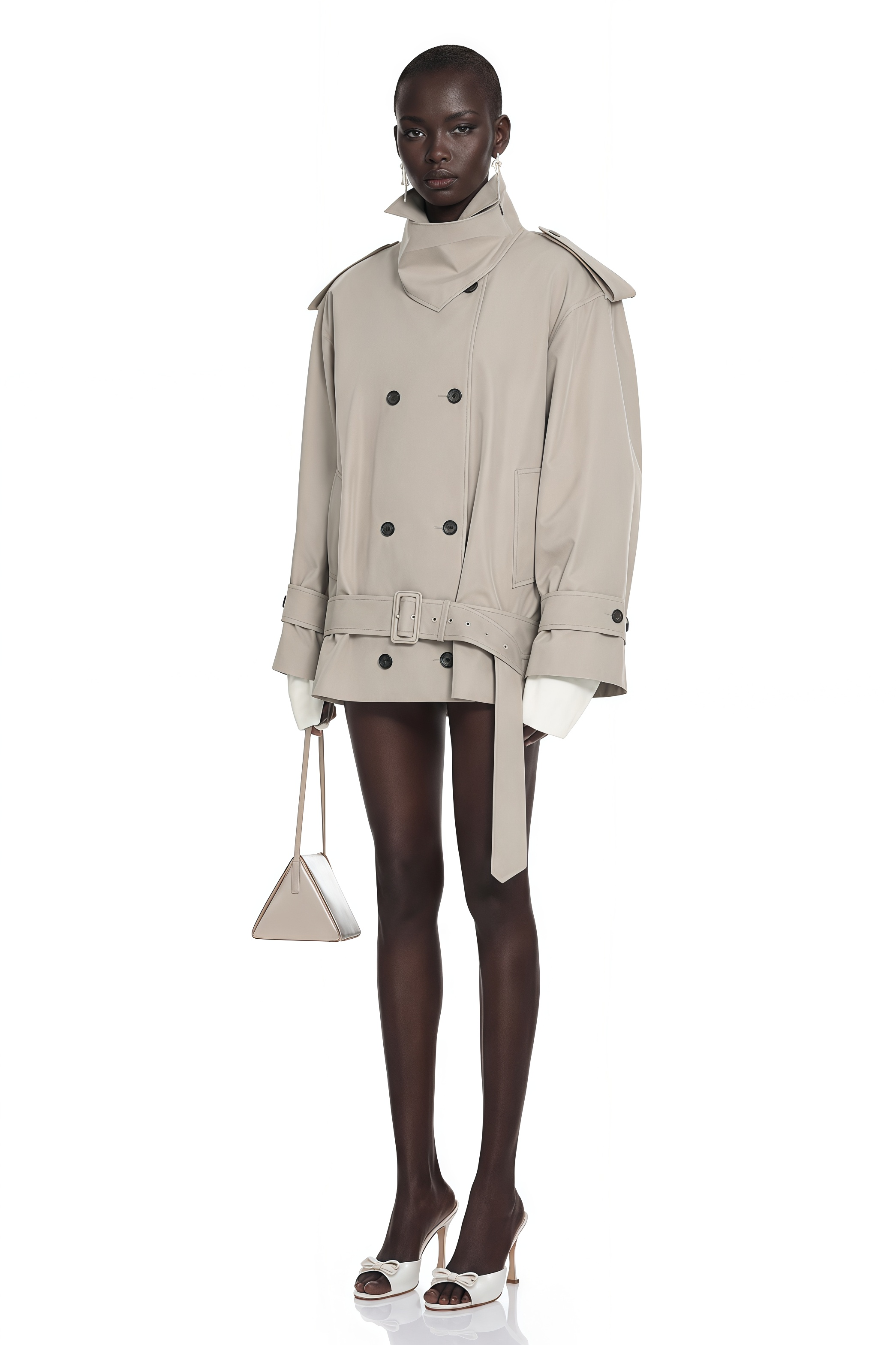 Mavis Grey Double-Breasted Belted Trench Coat