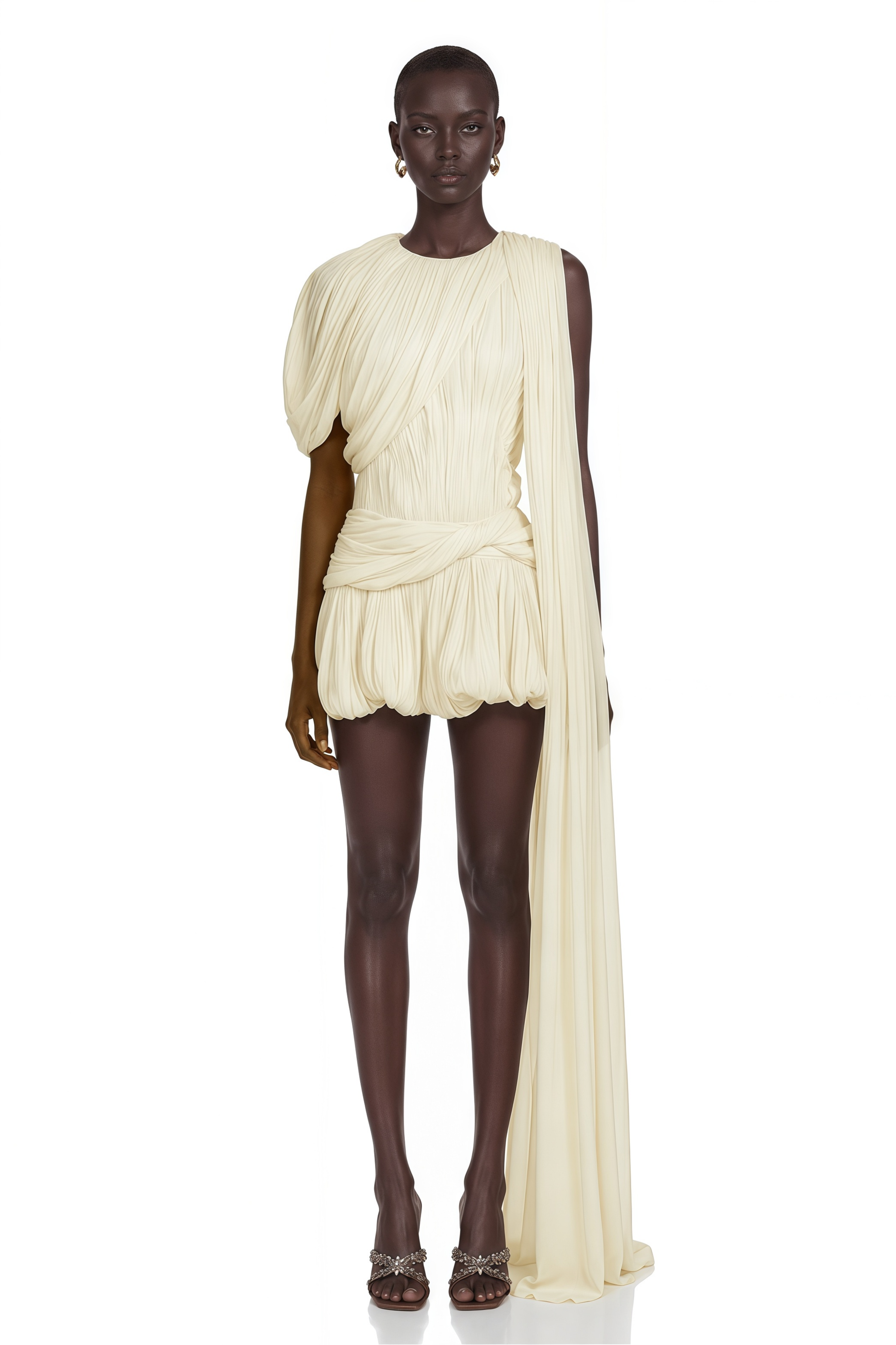 Cyrielle Pleated Mini Dress with Ribbon Design Accent – Miss