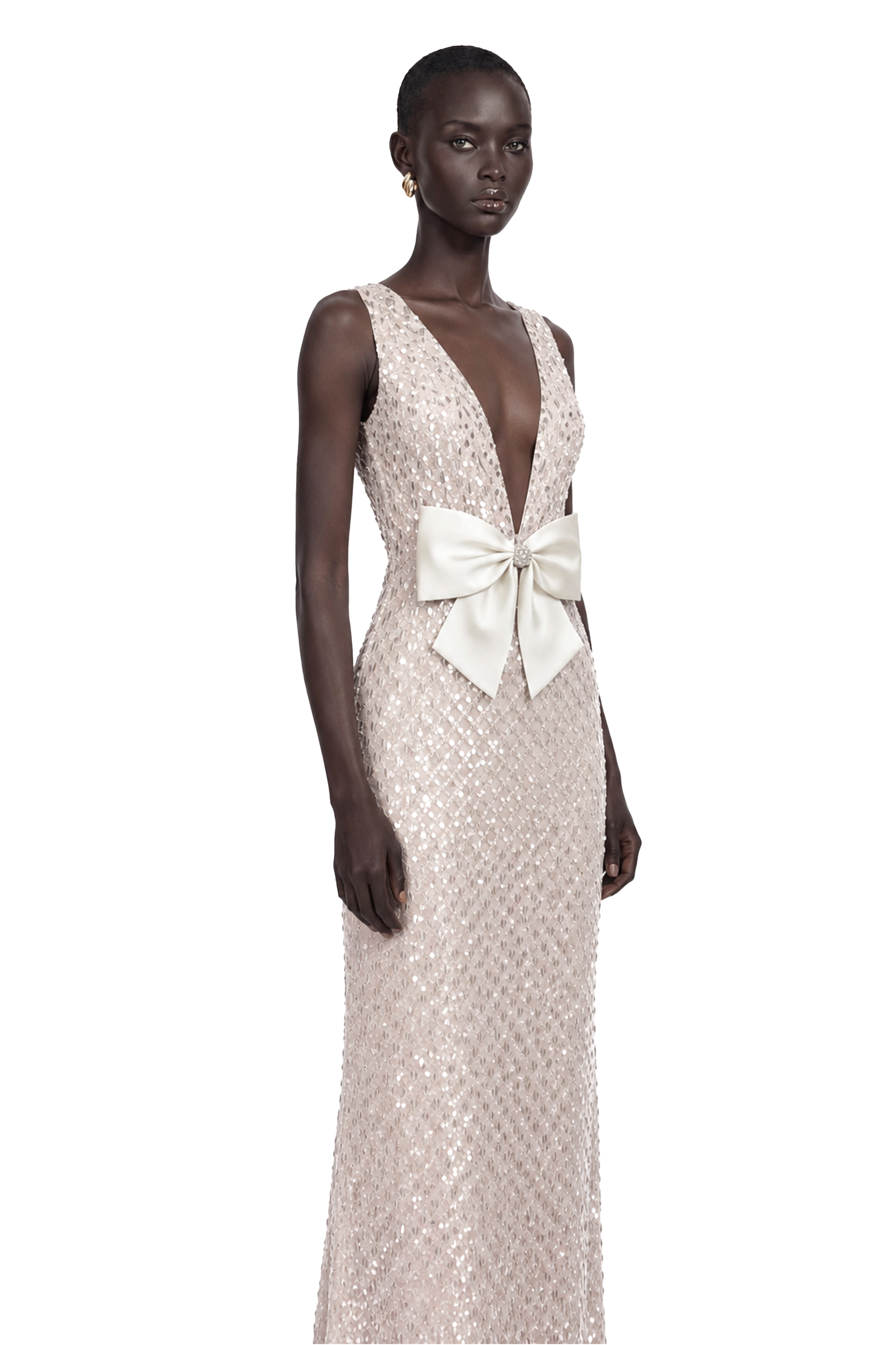 Raelynn White Deep V-Neck Bodycon Maxi Dress