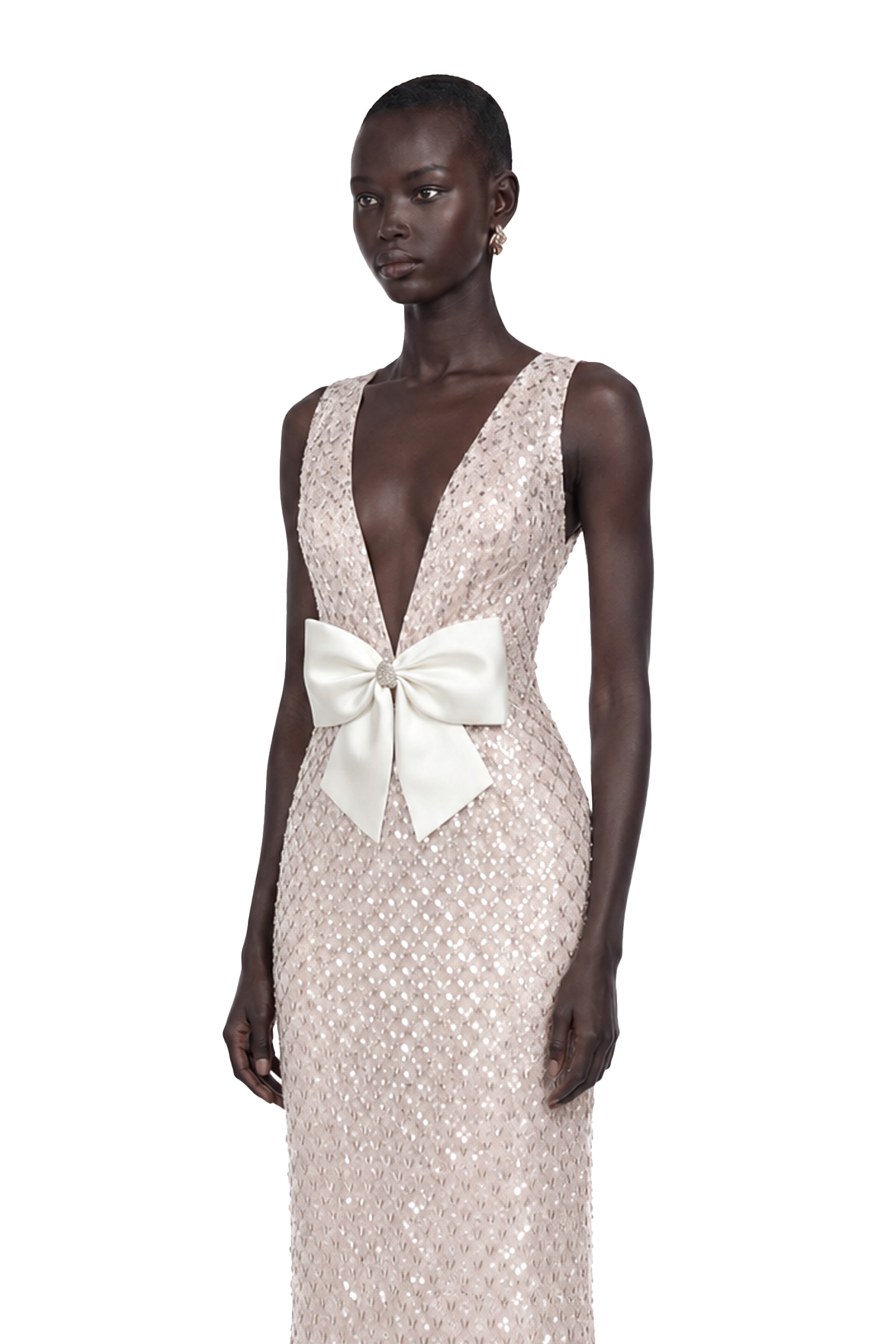 Raelynn White Deep V-Neck Bodycon Maxi Dress