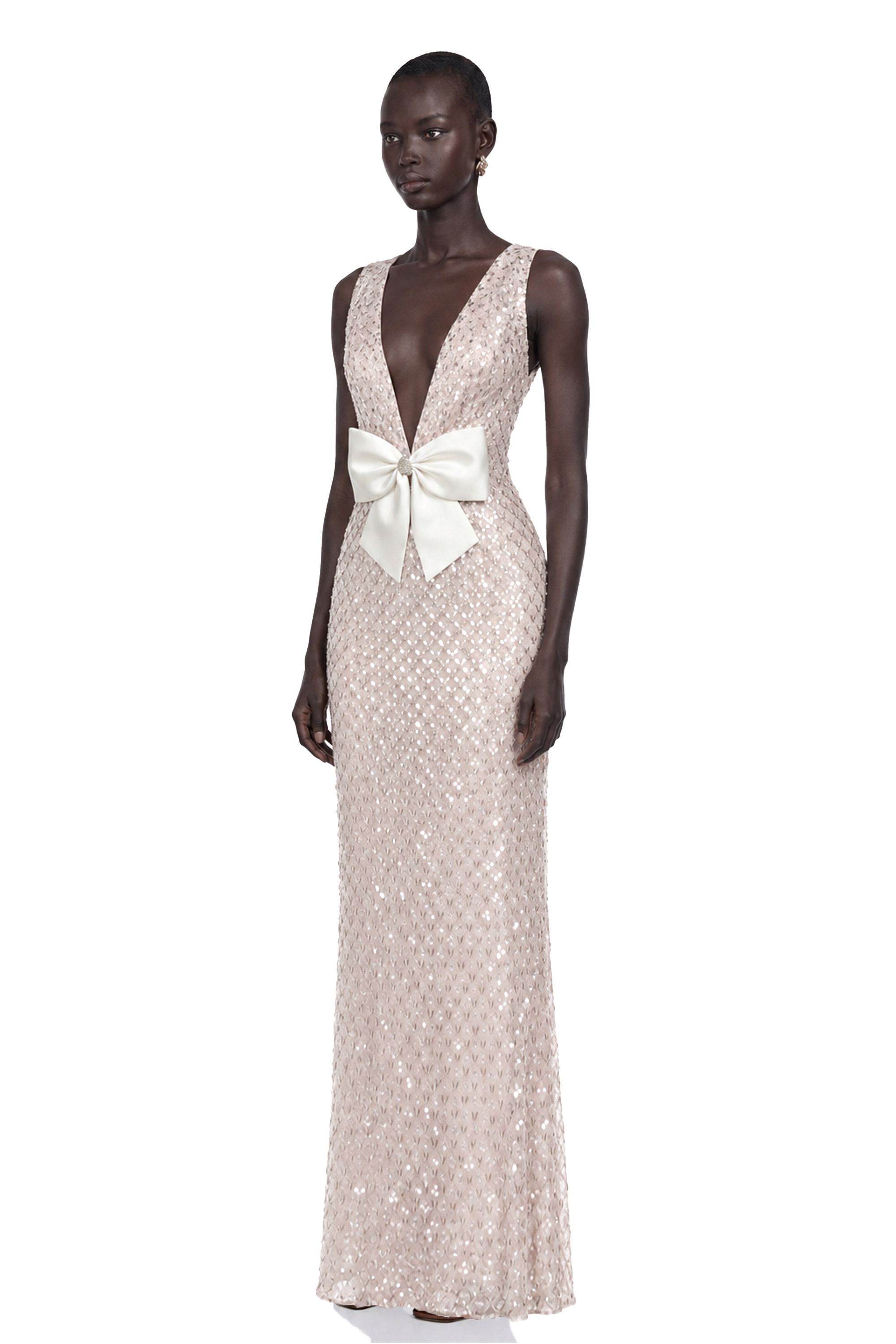 Raelynn White Deep V-Neck Bodycon Maxi Dress