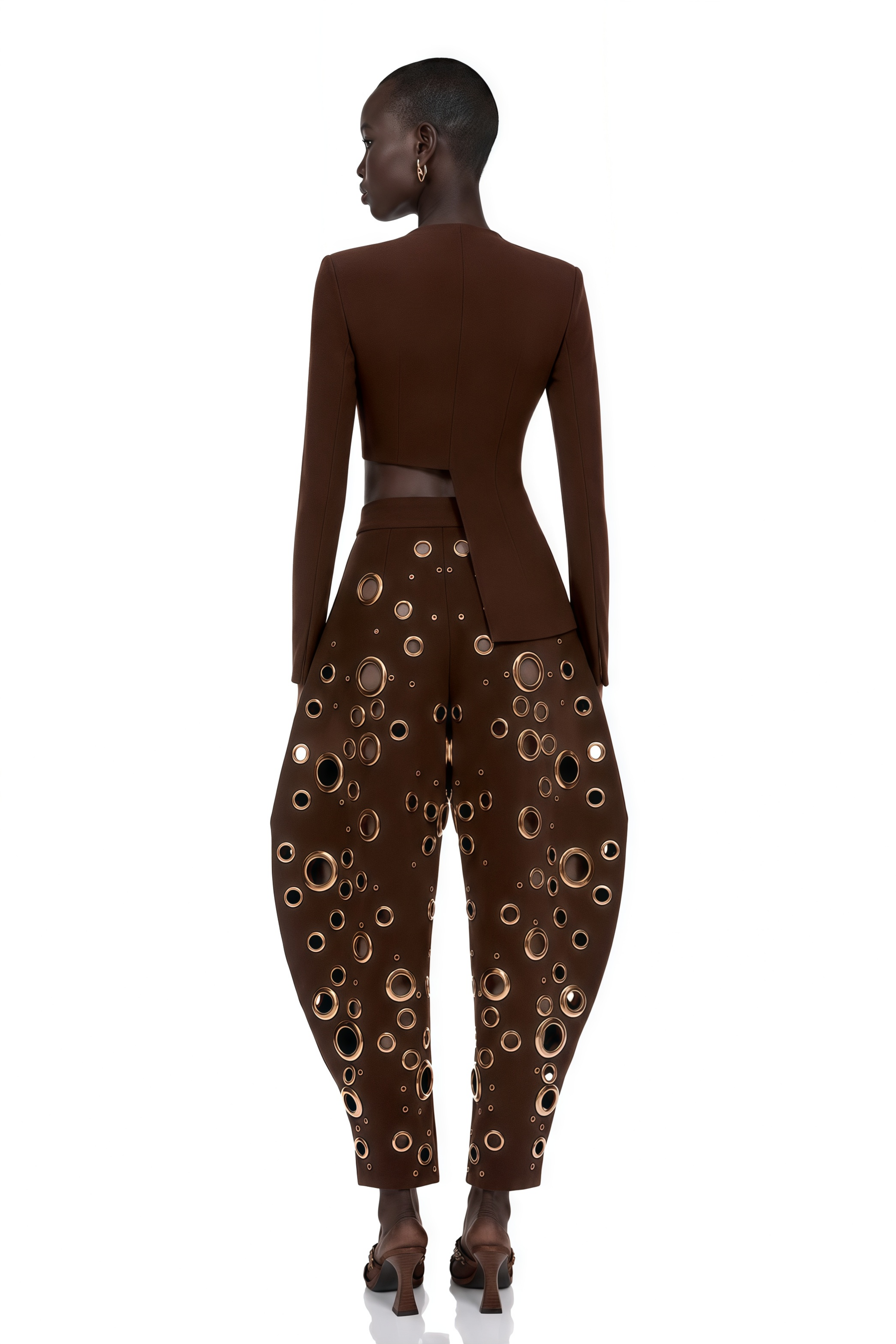Xaviera Chocolate Brown Asymmetrical Blazer & Cut-Out Trouser Set