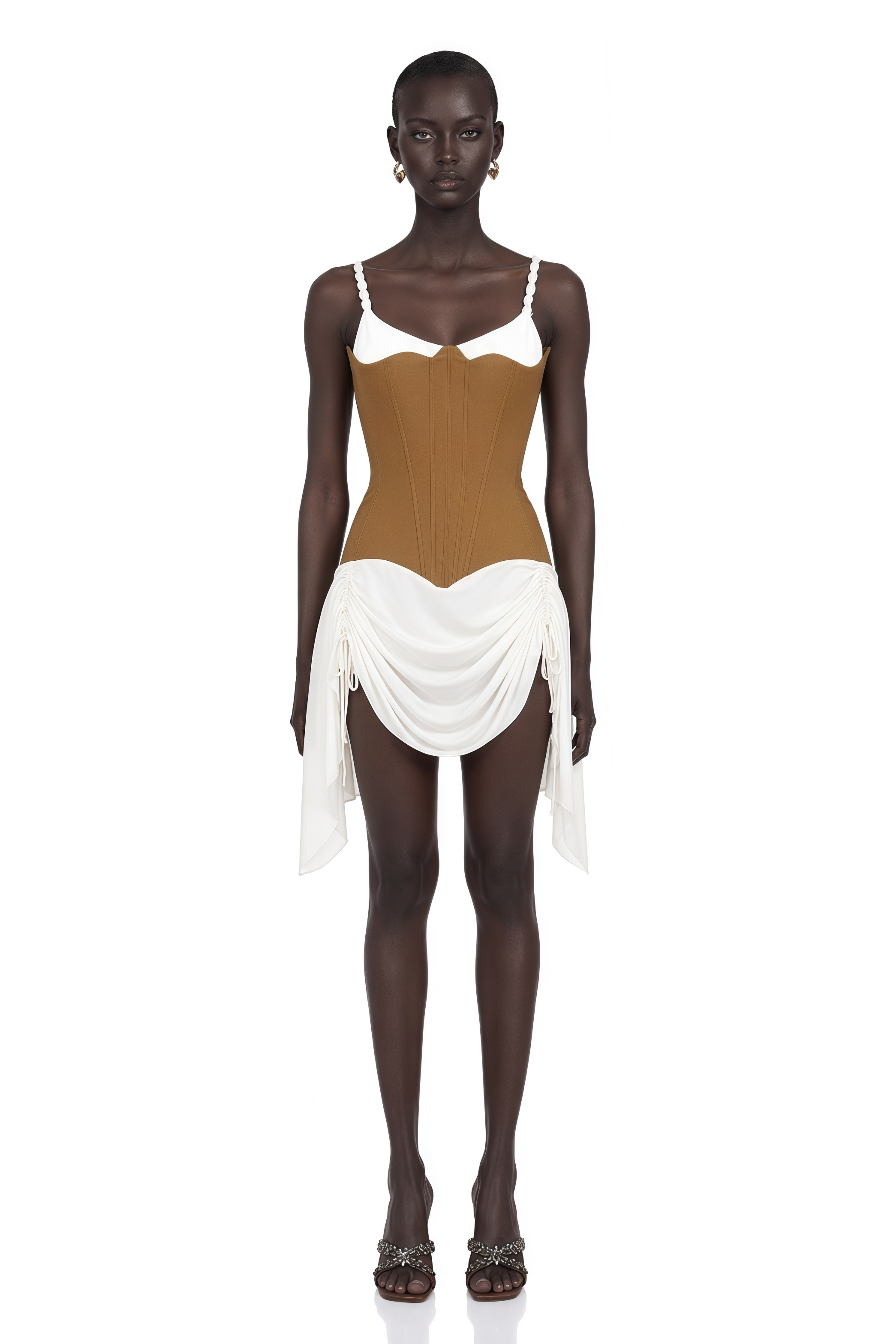 Yasmine Brown Bustier Panel Mini Dress