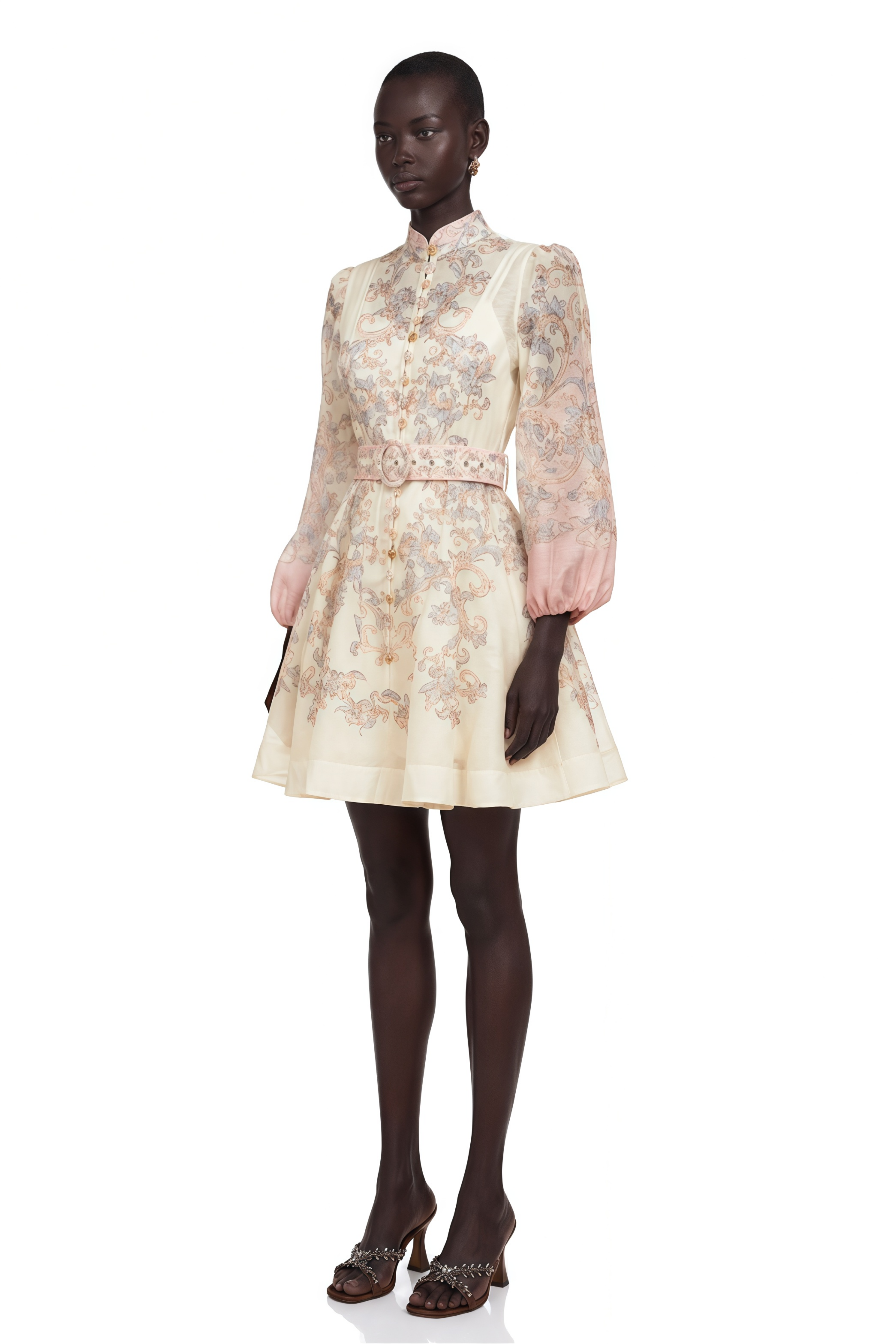 Fabienne Neutral Floral Print Mini Dress