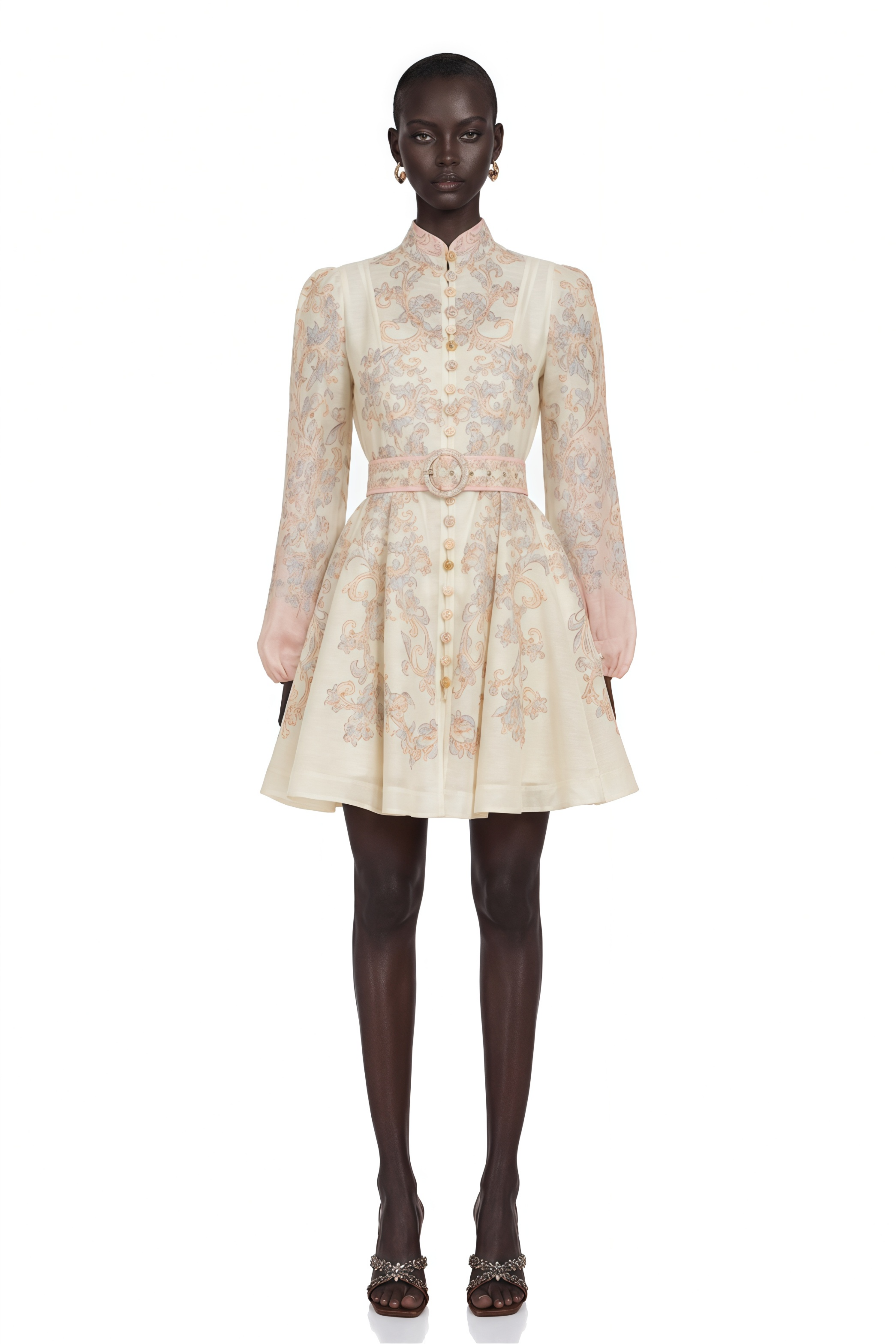 Fabienne Neutral Floral Print Mini Dress