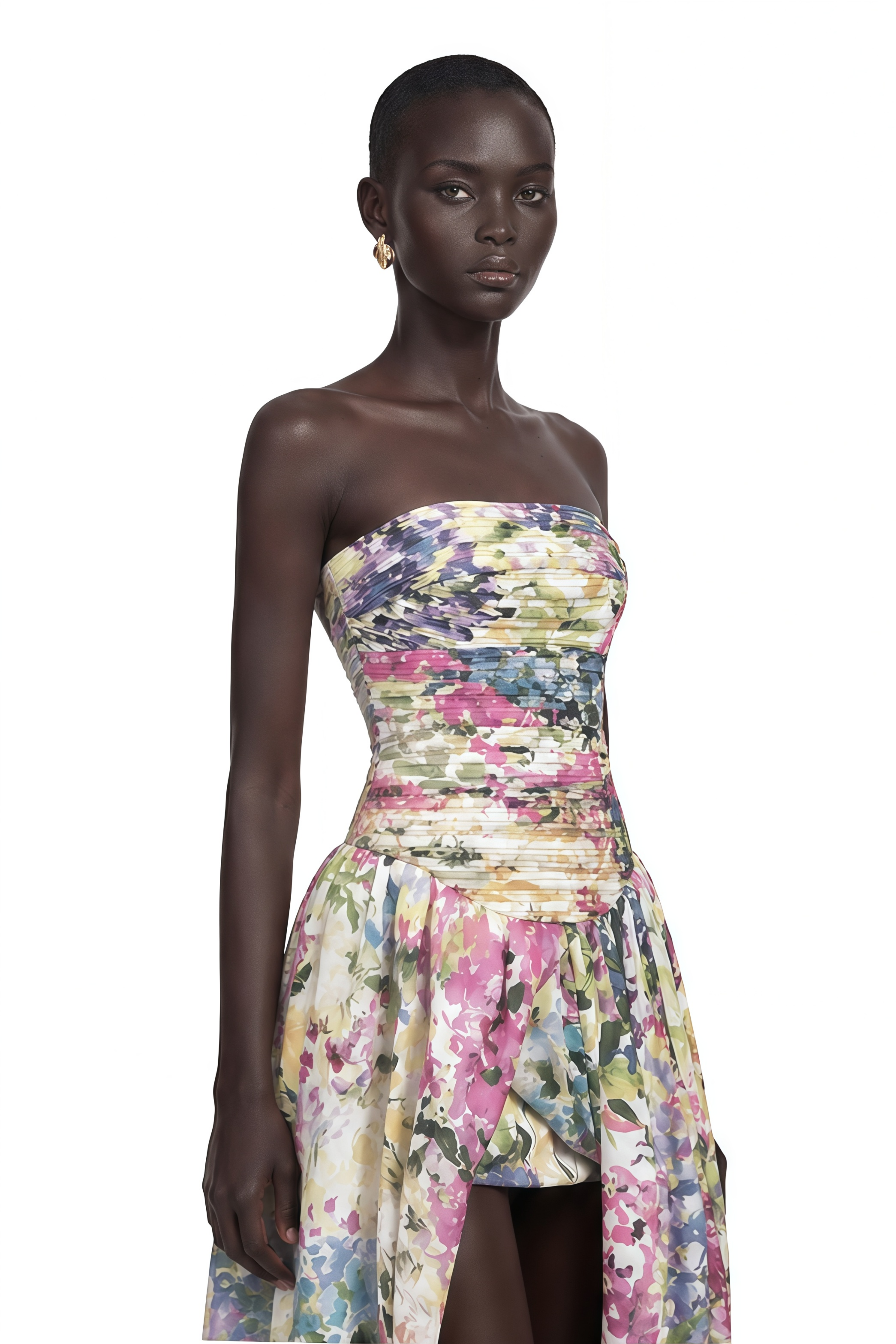 Parastoo Lavandula Floral Print Pleated Maxi Dress