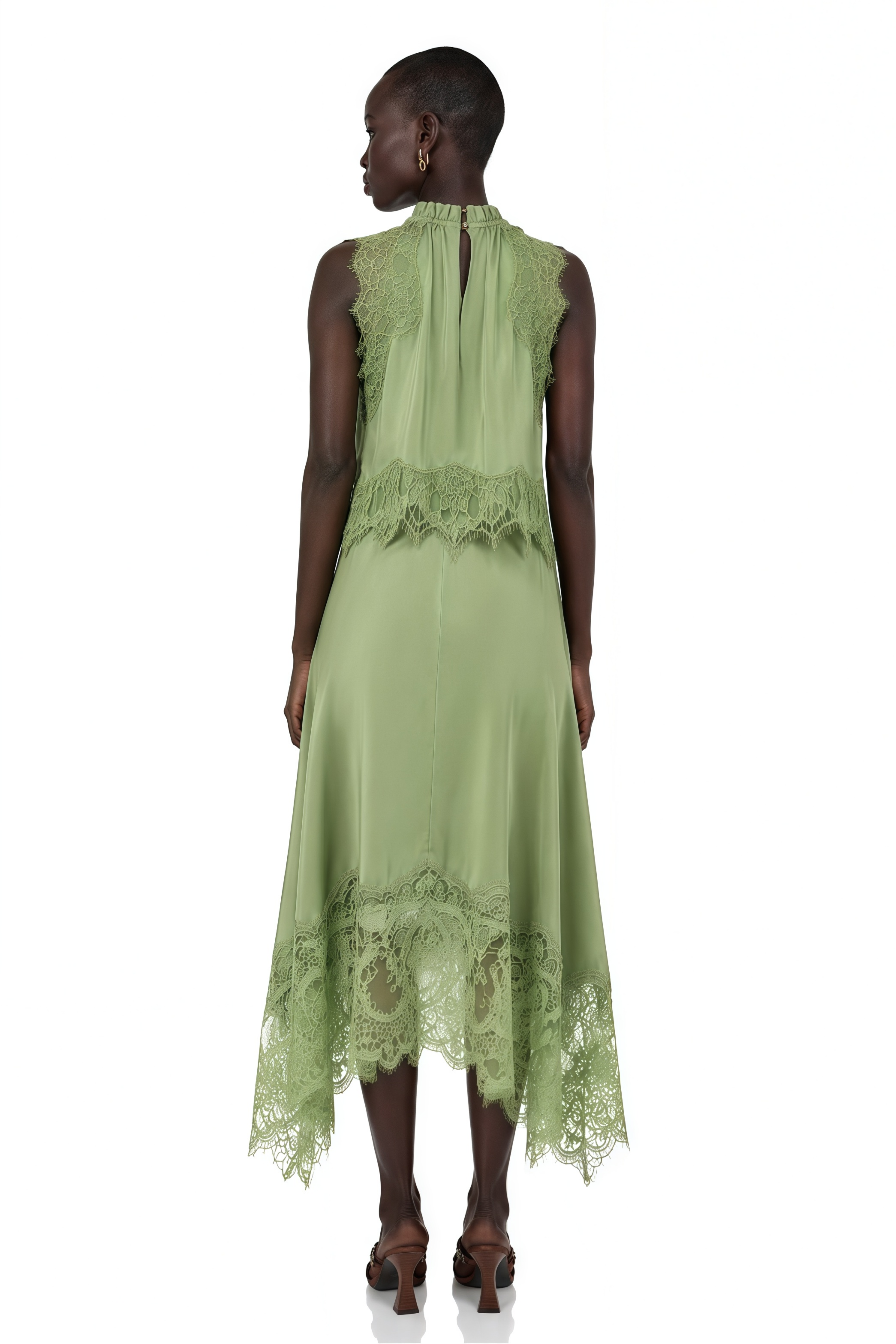 Florence Green Lace Panel Top & Skirt Set