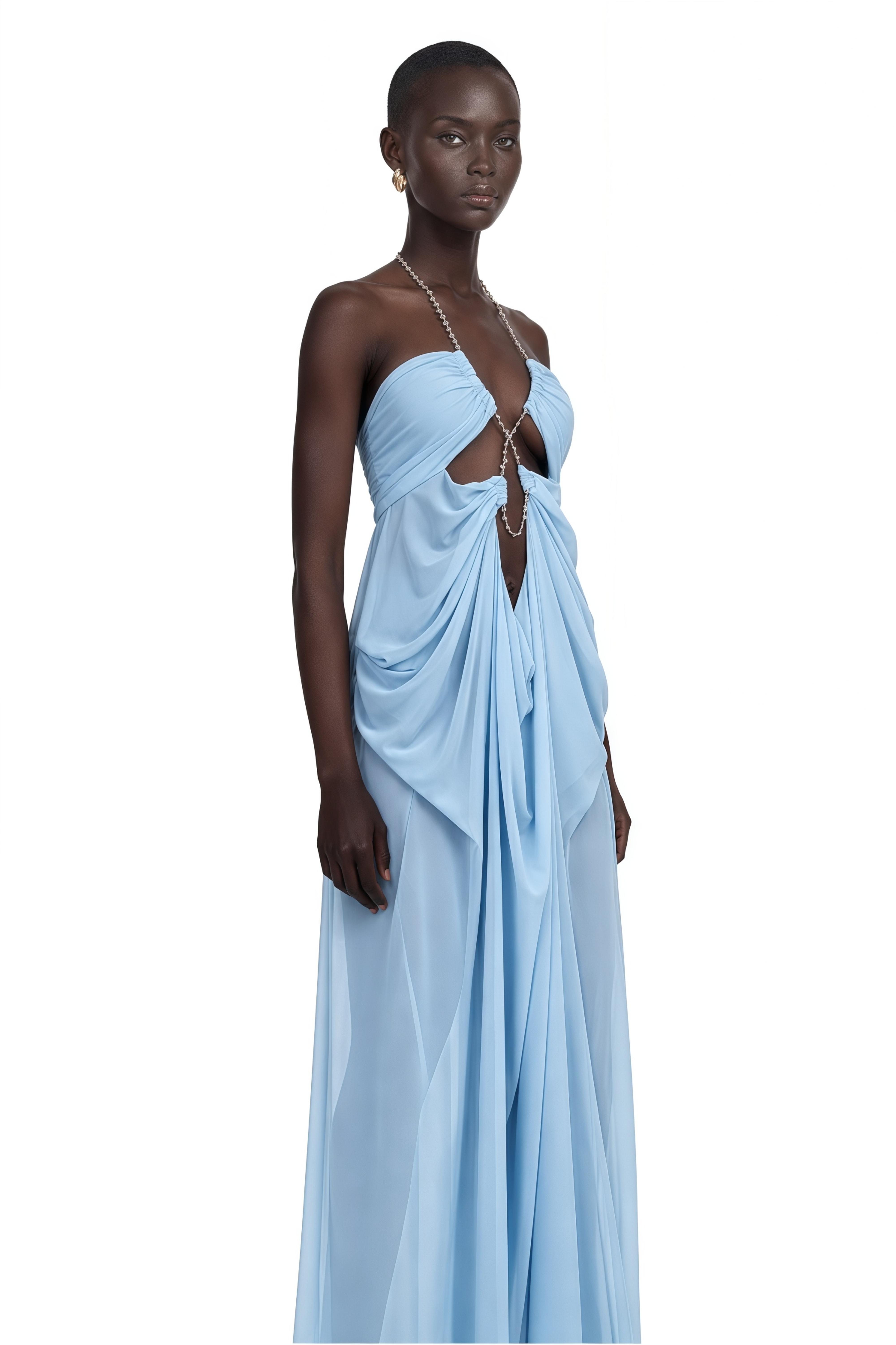 Ronit Blue Semi-Sheer Mesh Maxi Dress