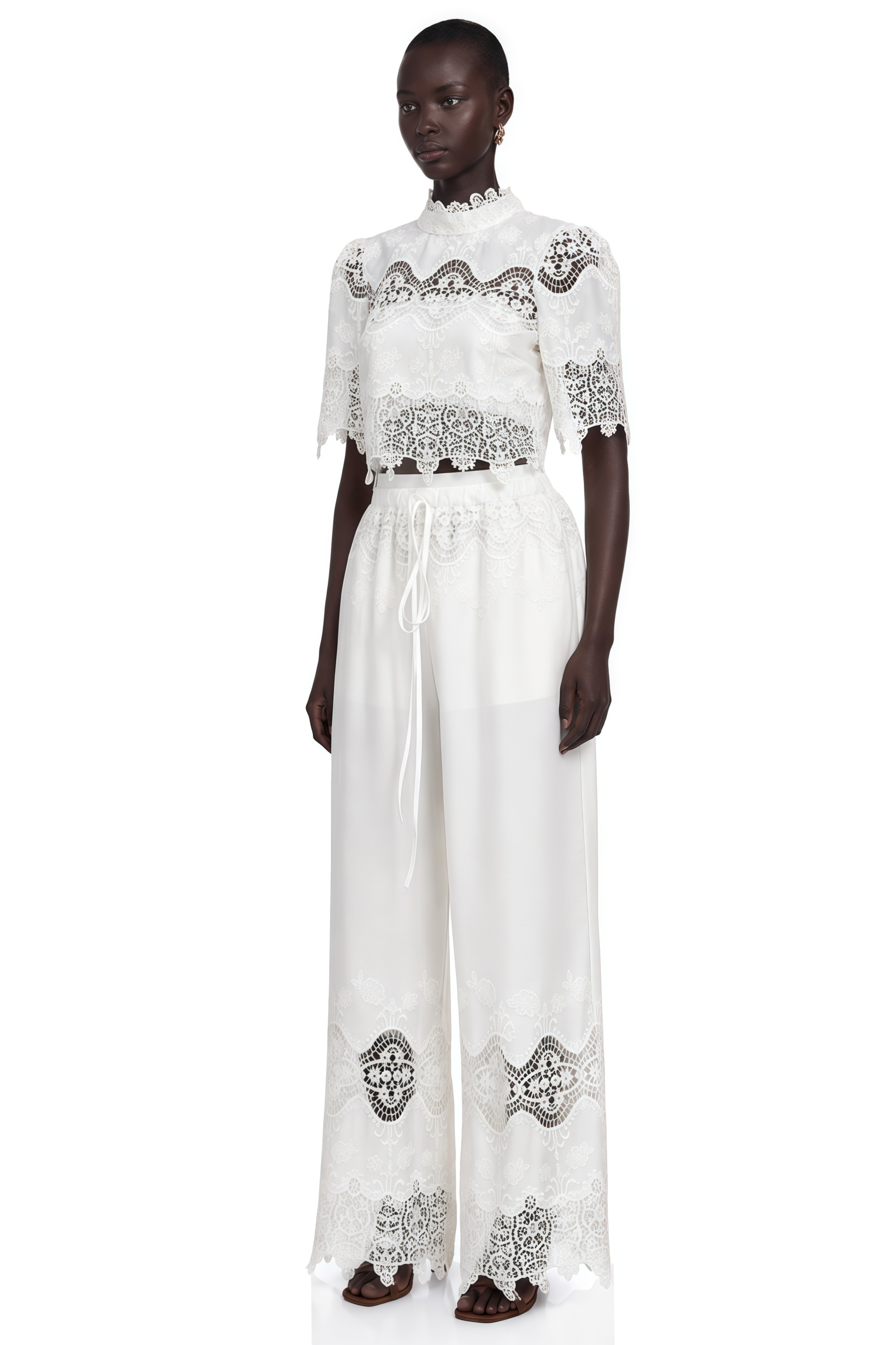 Raphaëlle Lace-Trim Cut-Out Cropped Top & Trousers Matching Set