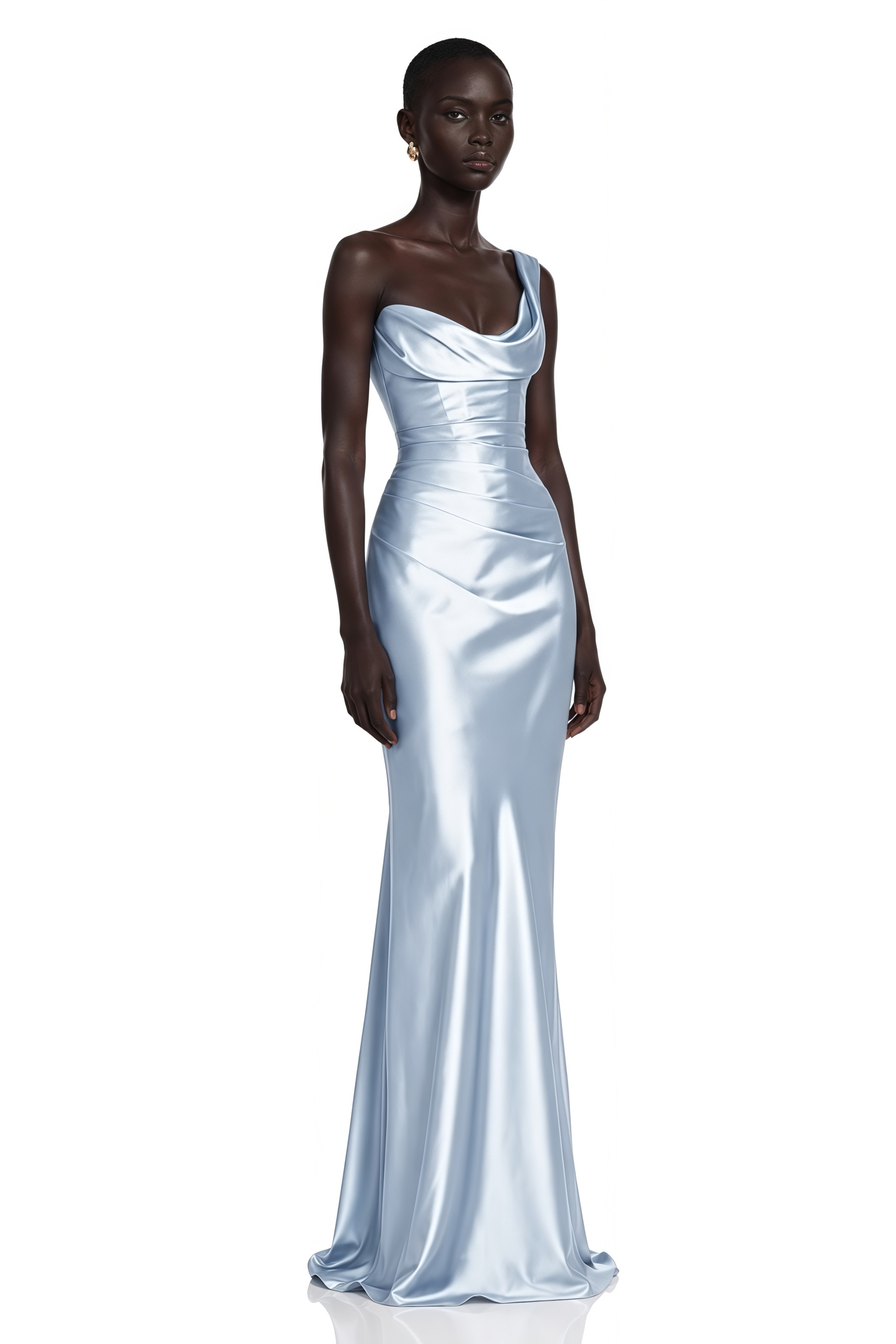 Hannah Blue One Shoulder Satin Maxi Dress