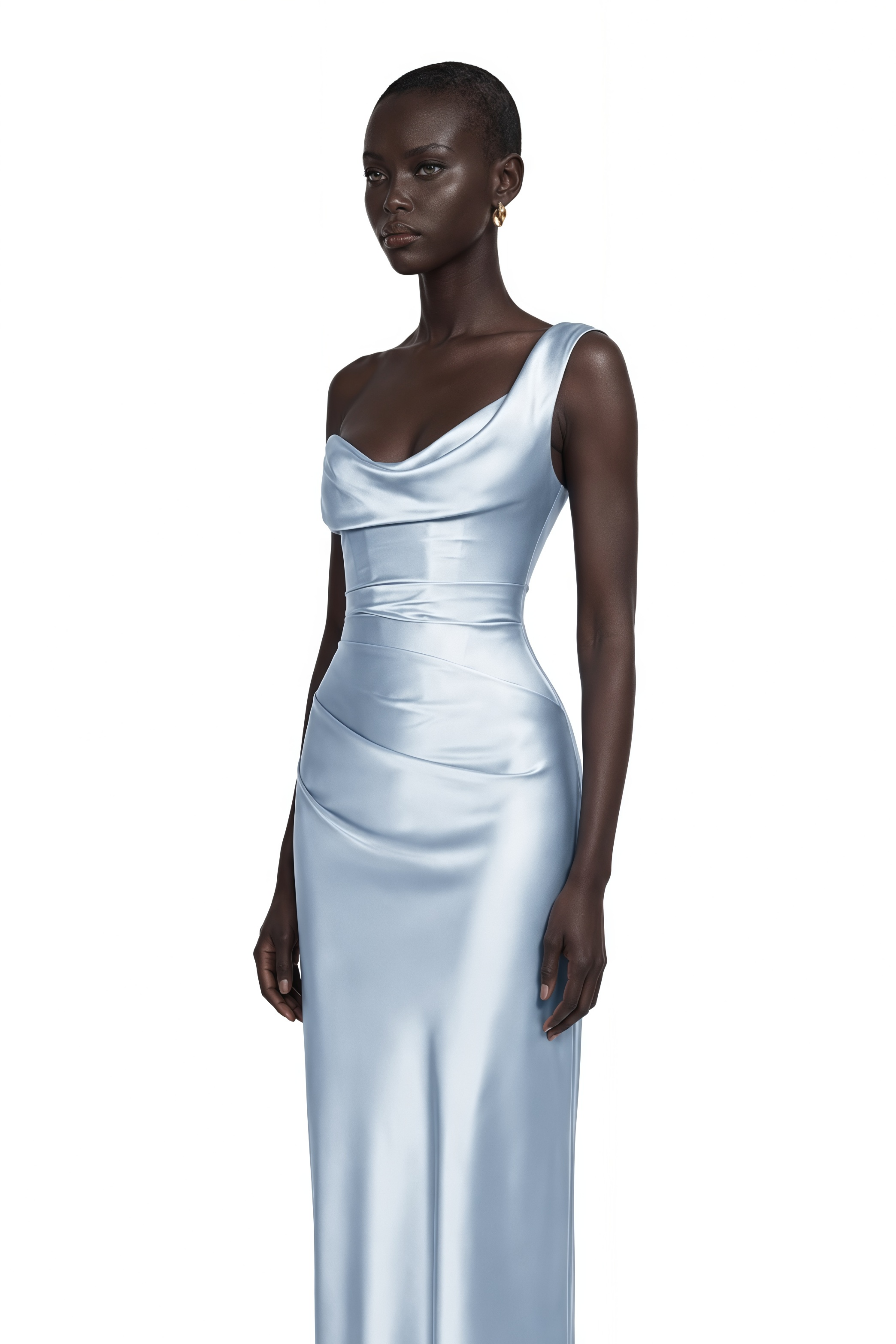 Hannah Blue One Shoulder Satin Maxi Dress