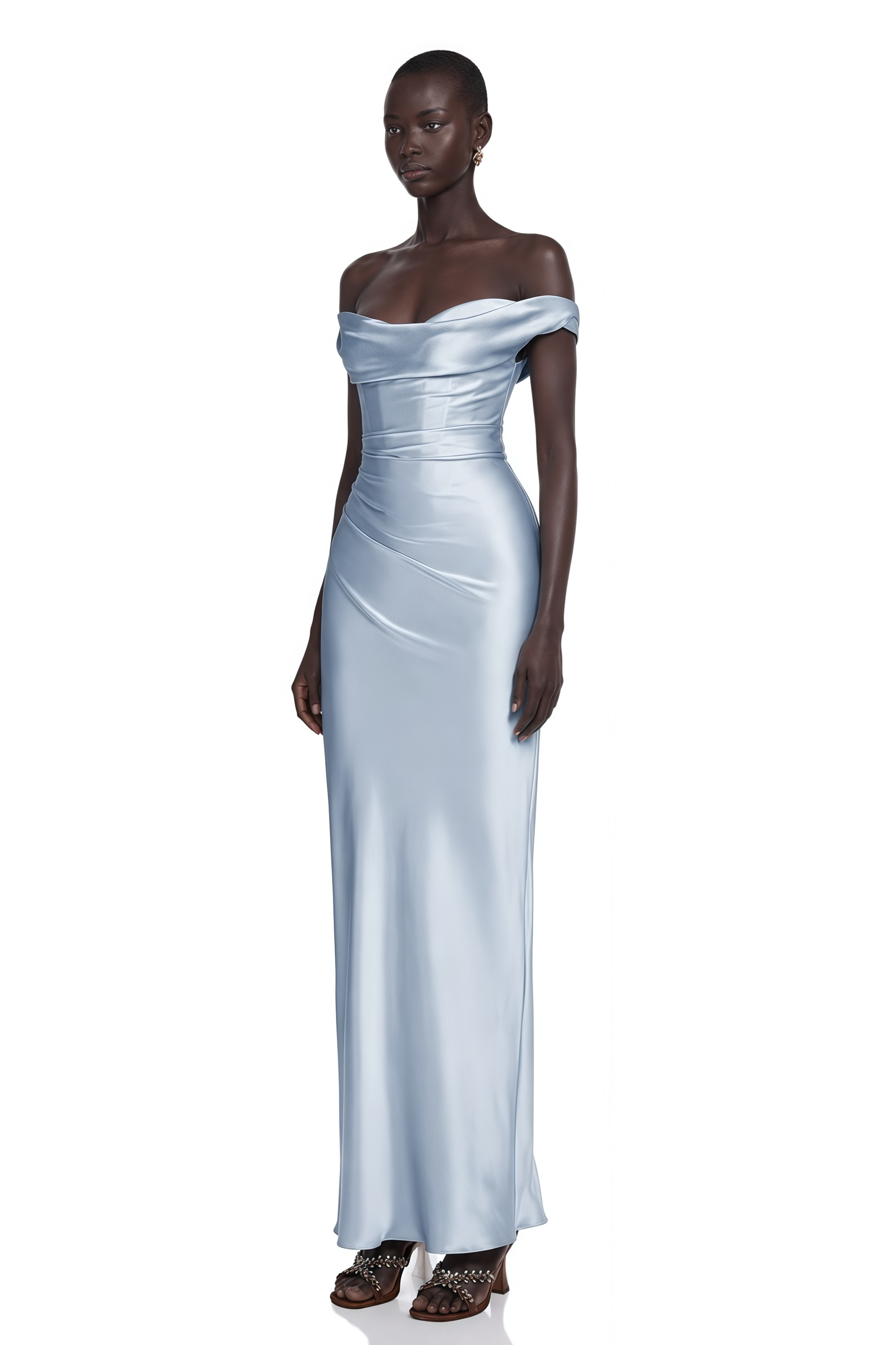 Hannah Blue One Shoulder Satin Maxi Dress