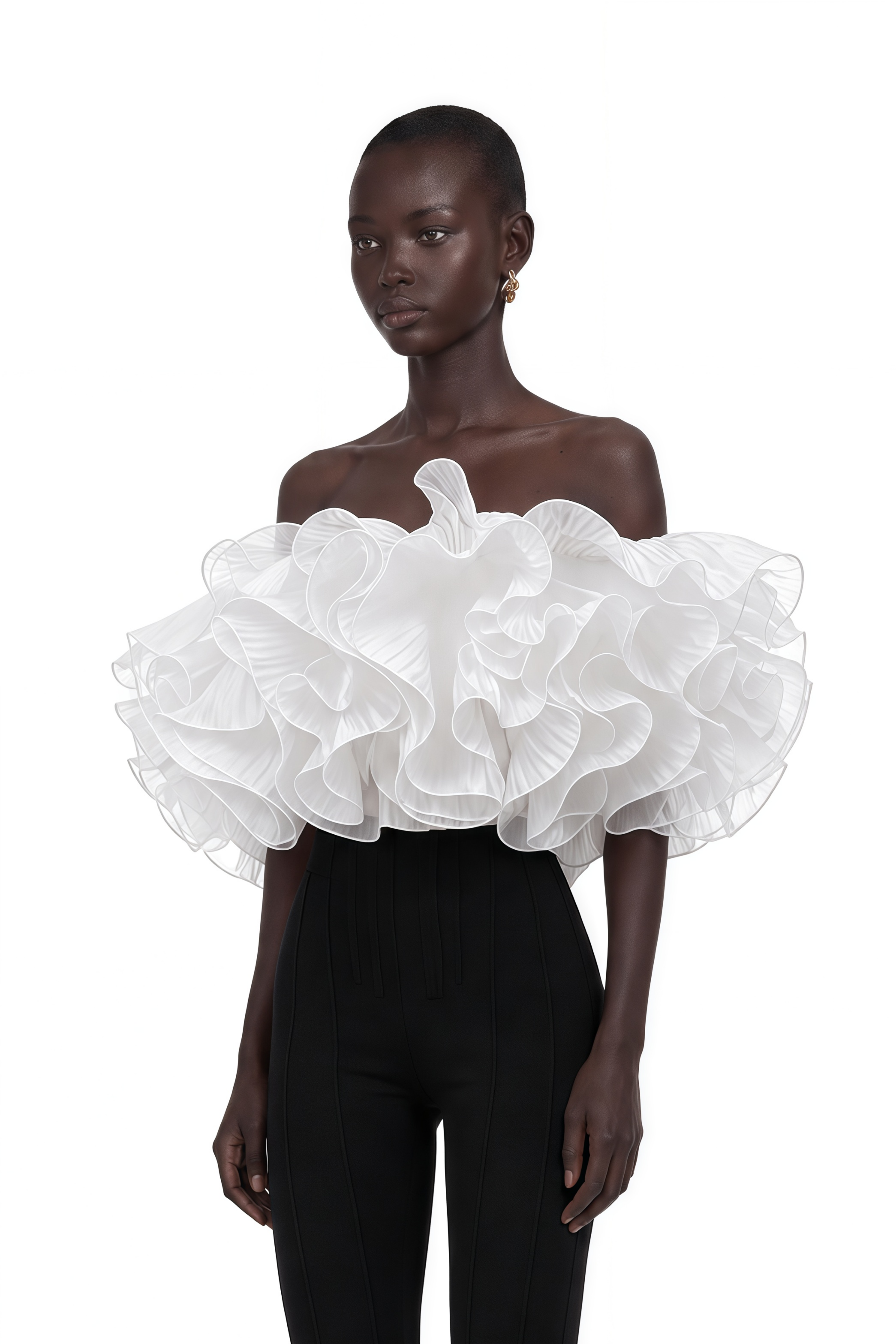 Inger White Pleated Ruffled Organza Top