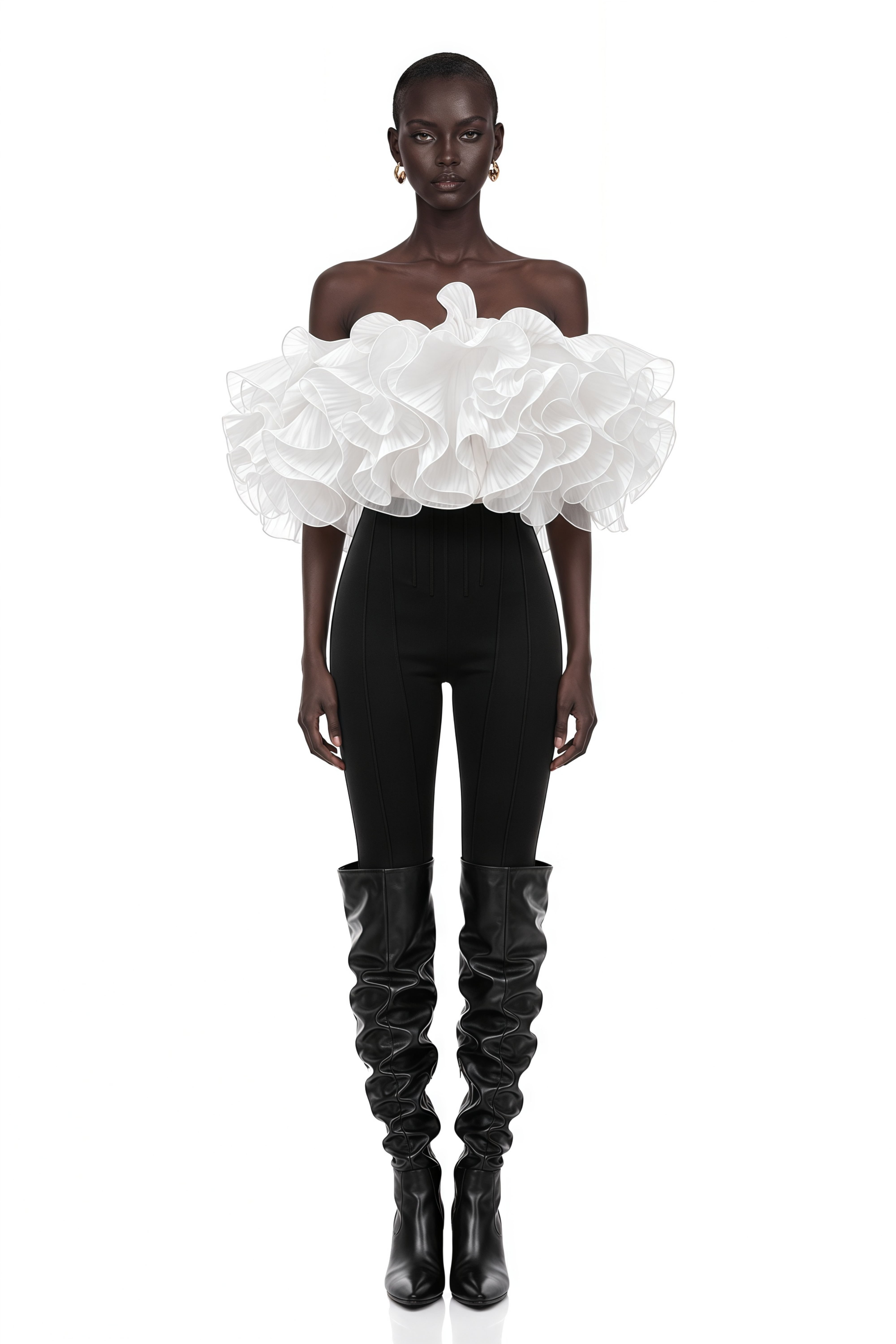 Inger White Pleated Ruffled Organza Top