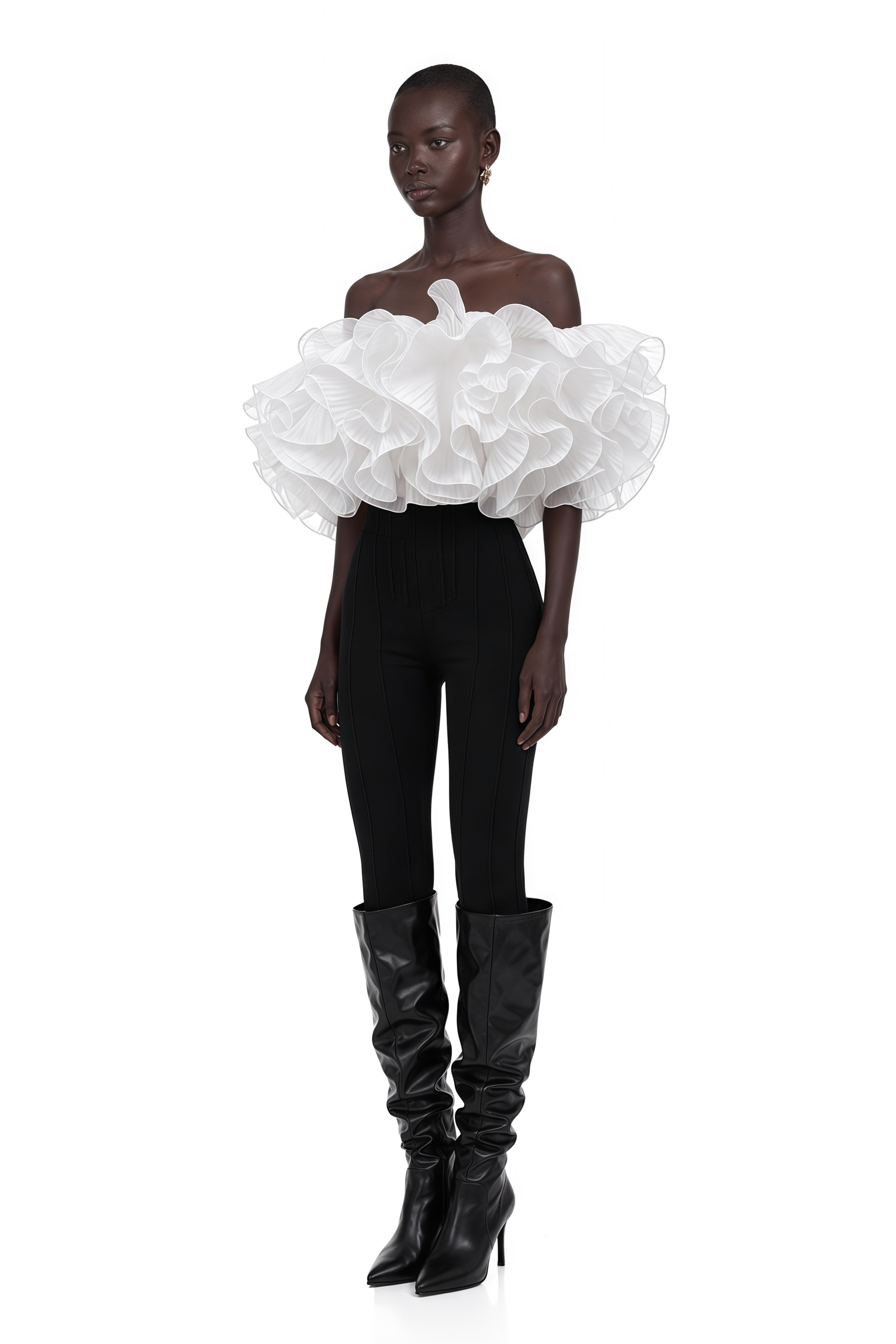 Inger White Pleated Ruffled Organza Top