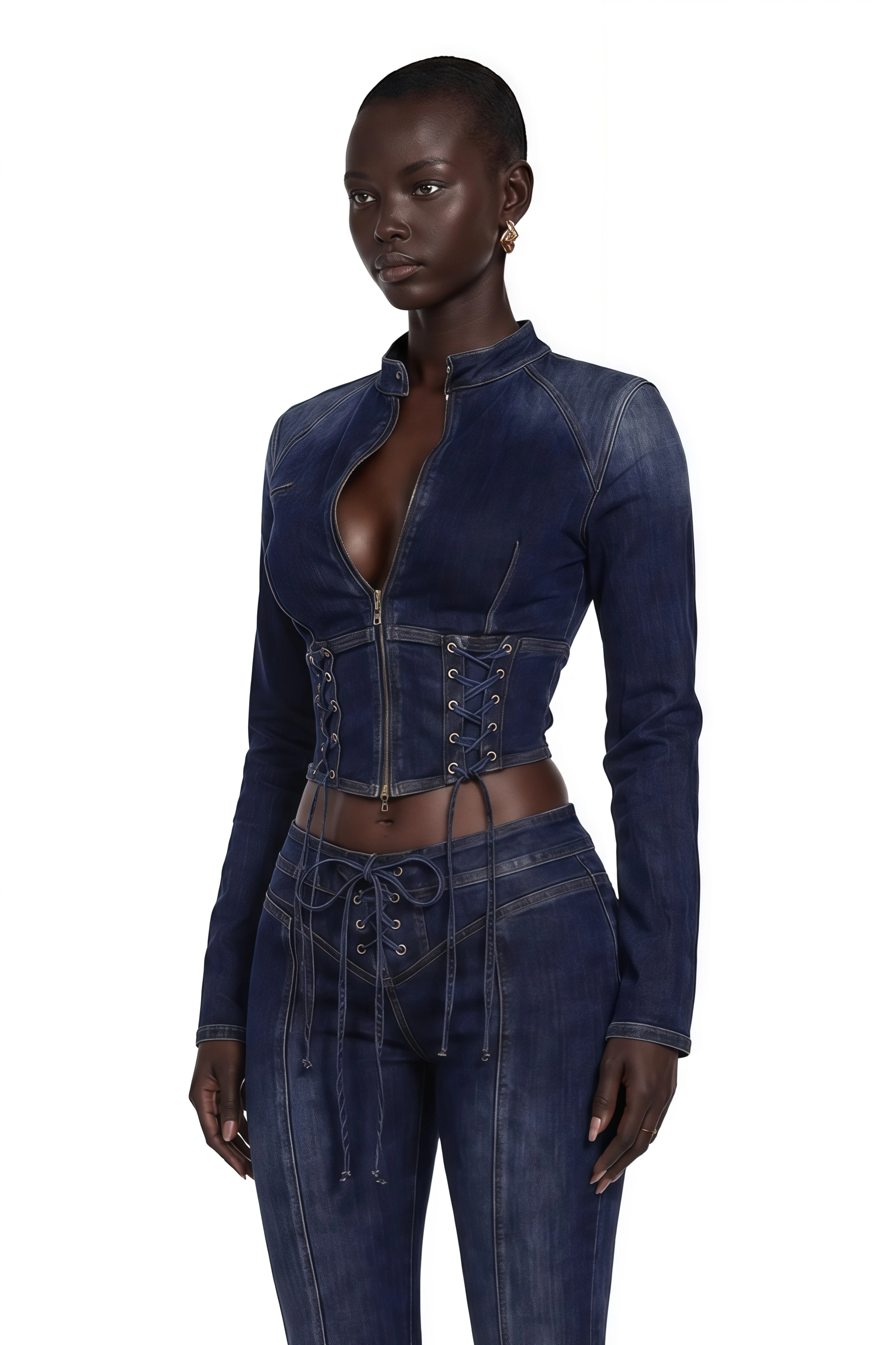Kiona Indigo Blue Denim Lace-Up Co-ord Set
