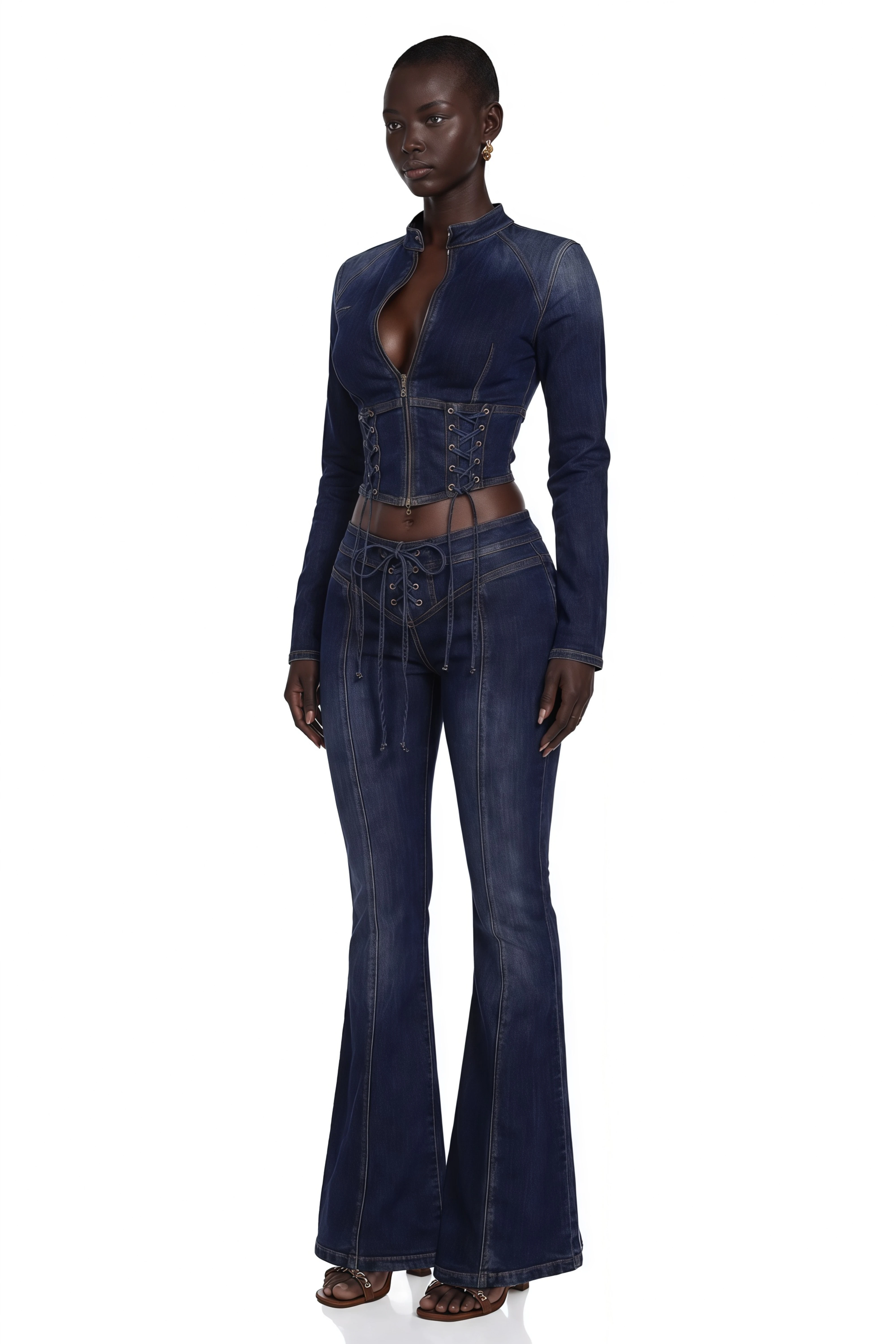 Kiona Indigo Blue Denim Lace-Up Co-ord Set